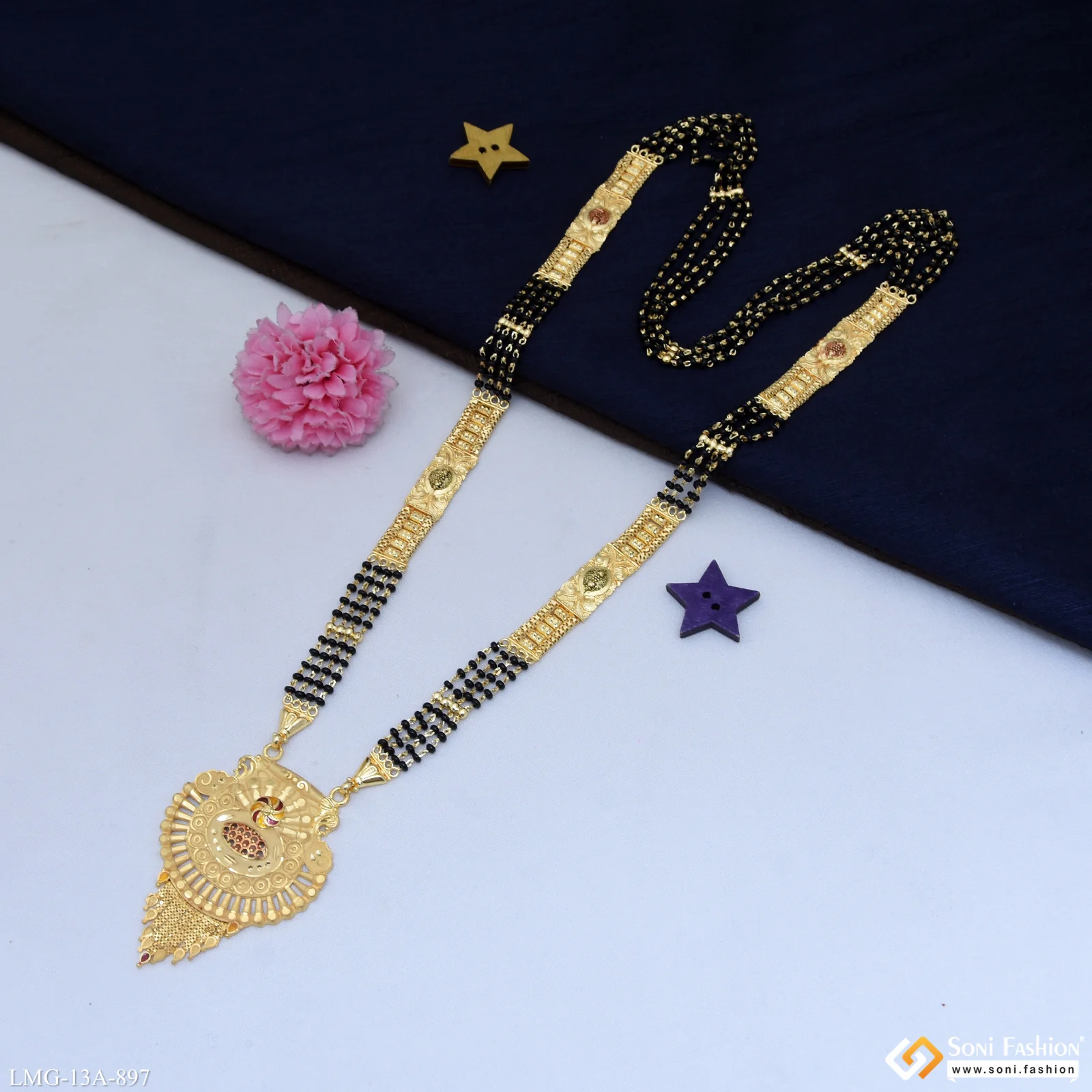 4 Line Opulent Design Gold Plated Mangalsutra for Women - Style A897 - Image 5