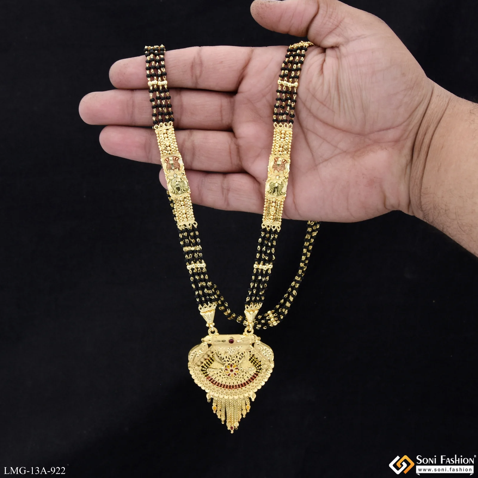 4 Line Sparkling Design Gold Plated Mangalsutra for Women - Style A922 - Image 2