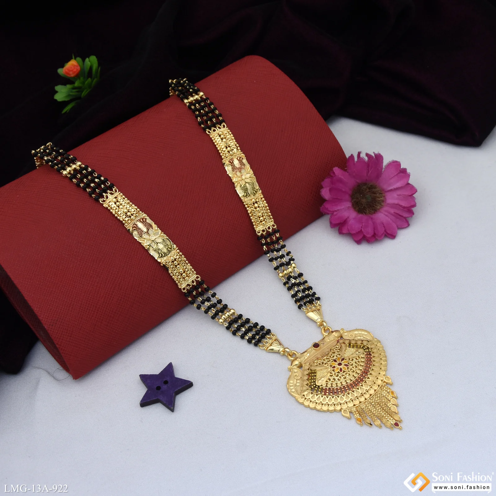 4 Line Sparkling Design Gold Plated Mangalsutra for Women - Style A922 - Image 3