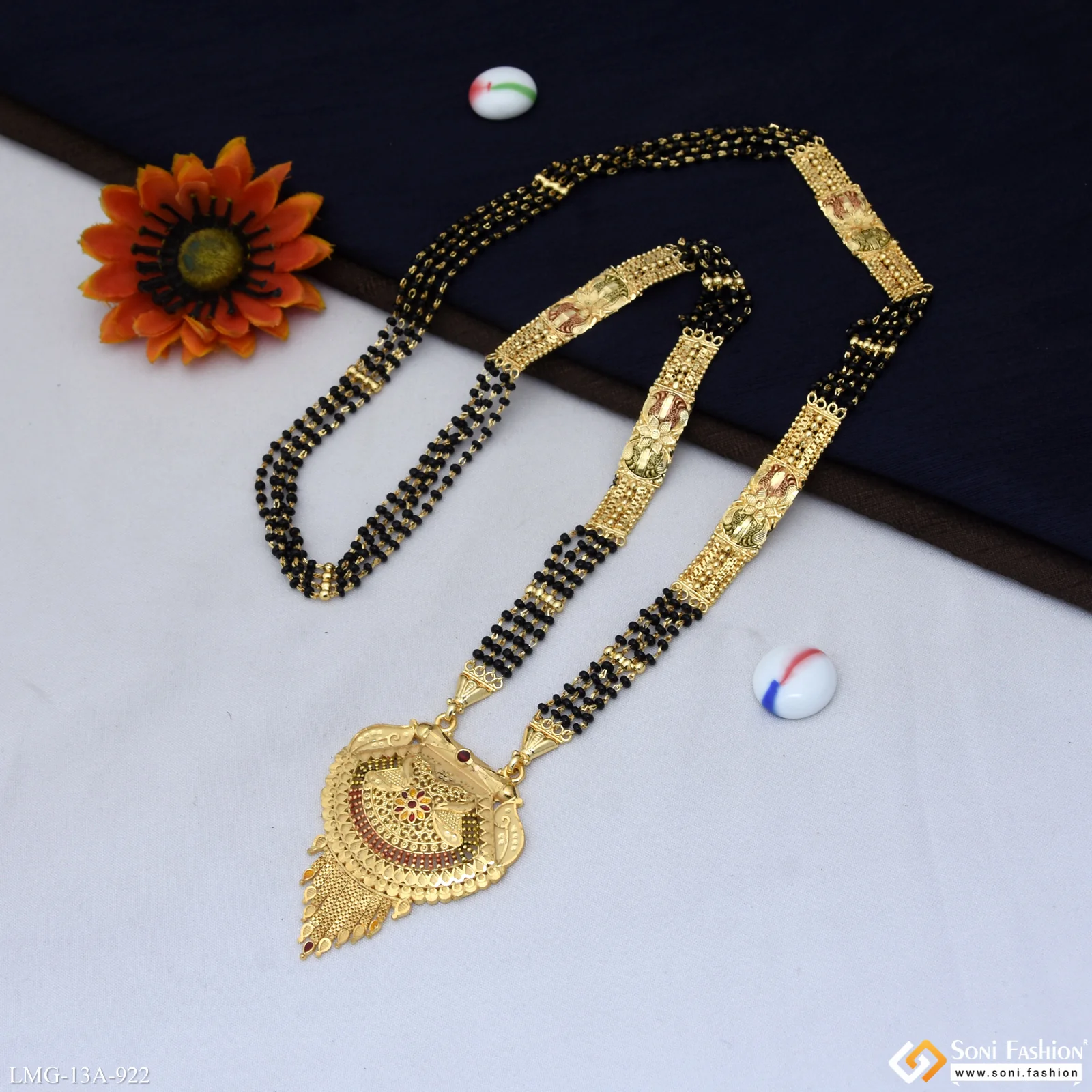4 Line Sparkling Design Gold Plated Mangalsutra for Women - Style A922 - Image 5