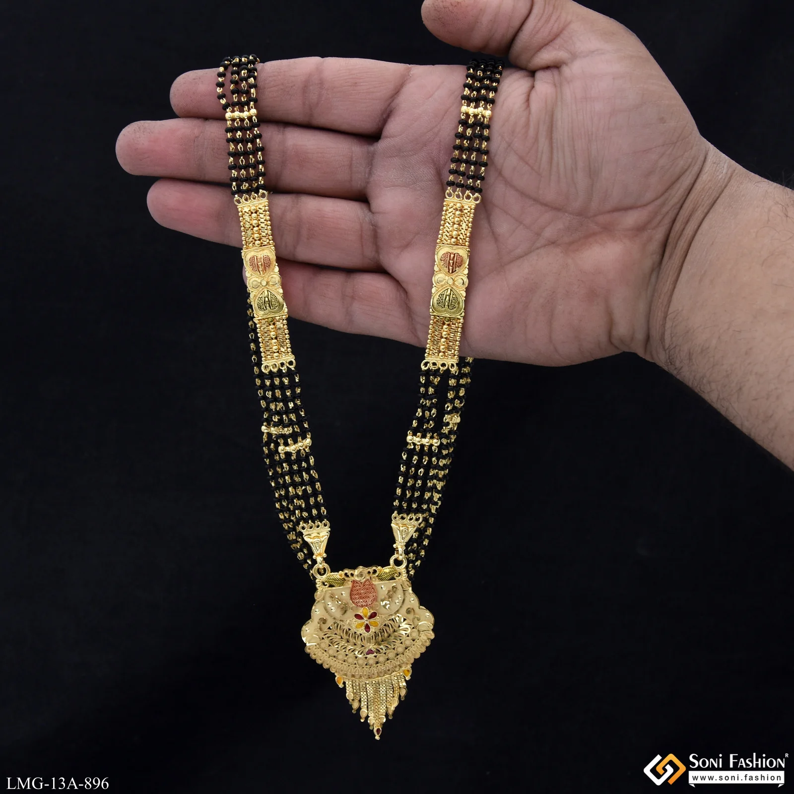 4 Line Stunning Design Gold Plated Mangalsutra for Women - Style A896 - Image 2