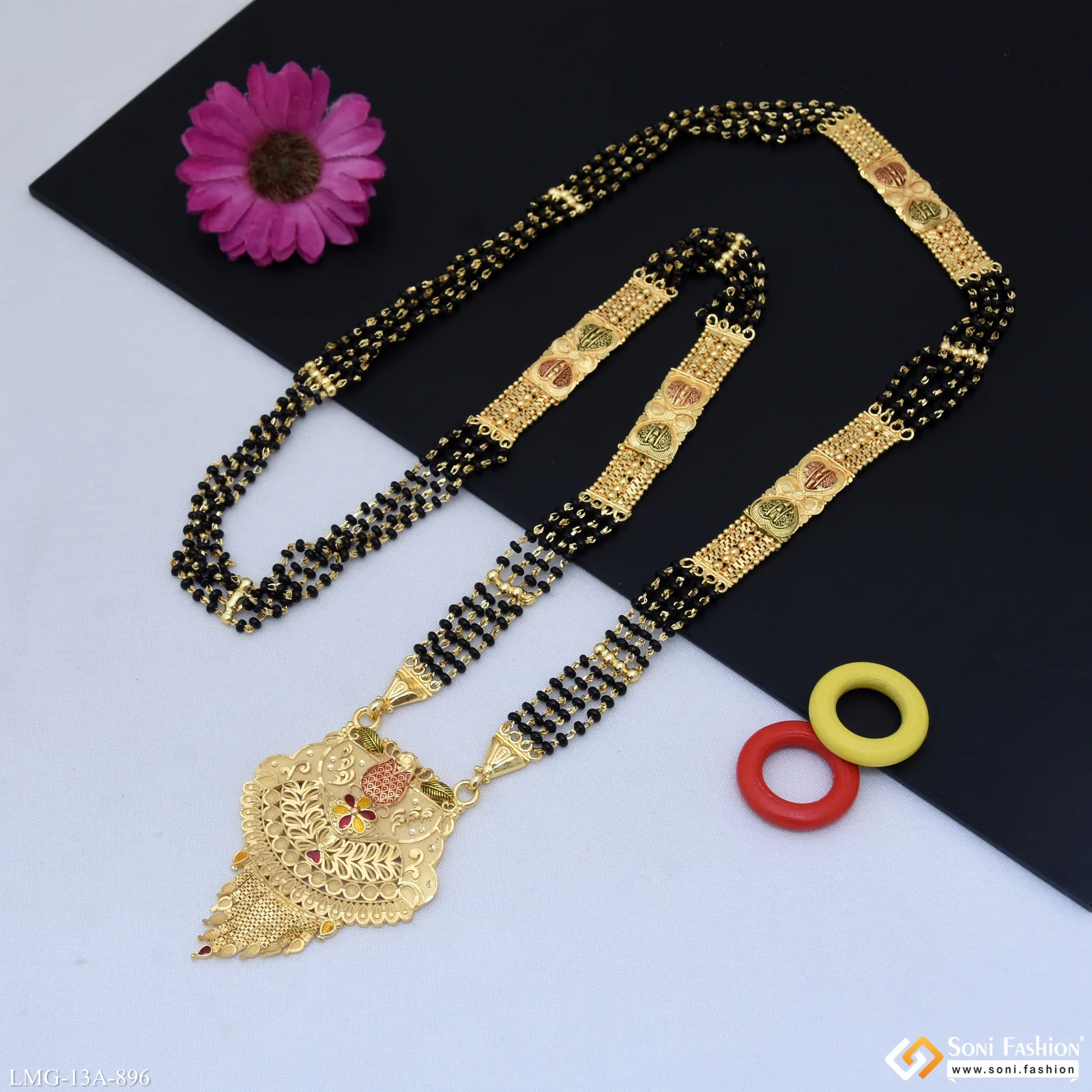 4 Line Stunning Design Gold Plated Mangalsutra for Women - Style A896 - Image 4