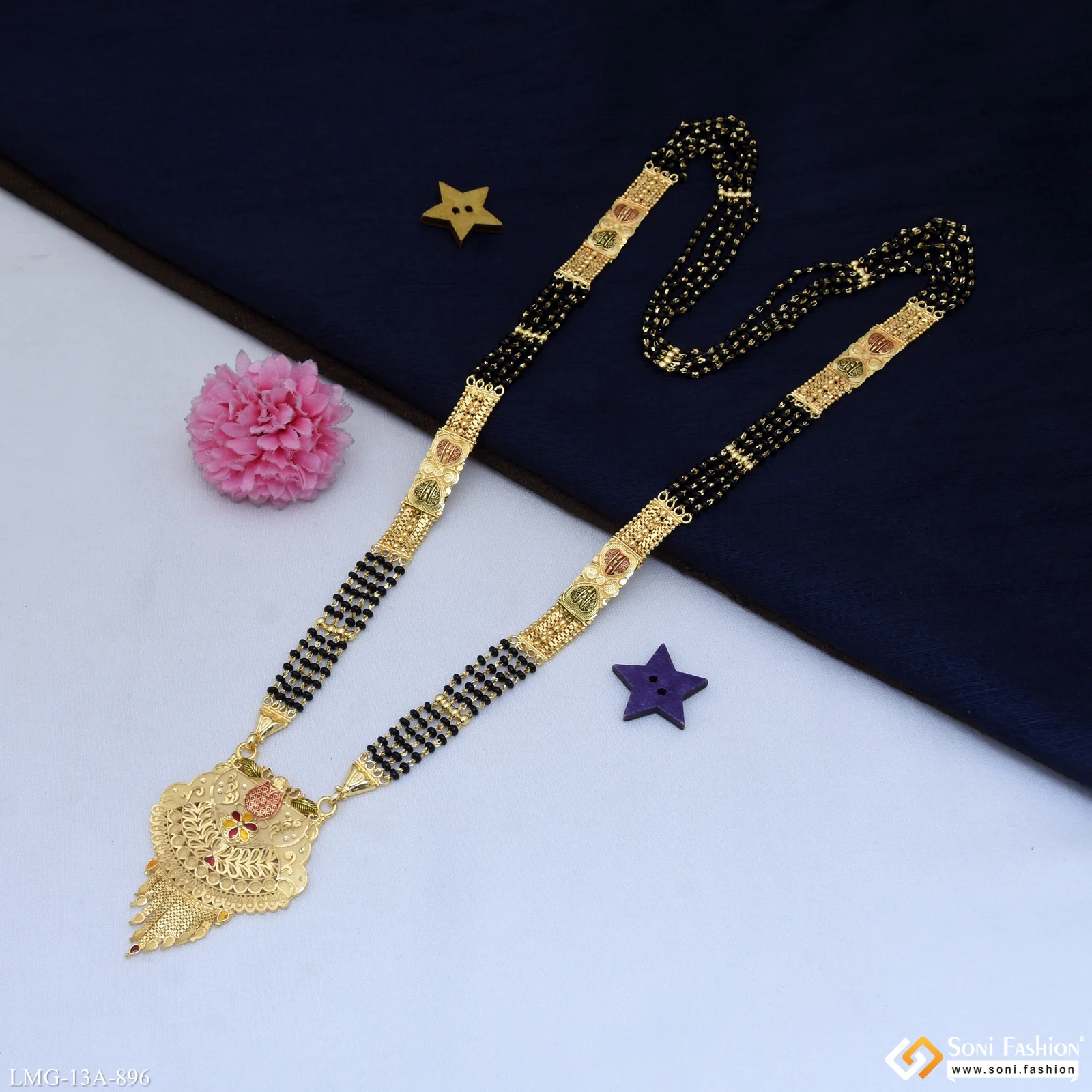 4 Line Stunning Design Gold Plated Mangalsutra for Women - Style A896 - Image 5