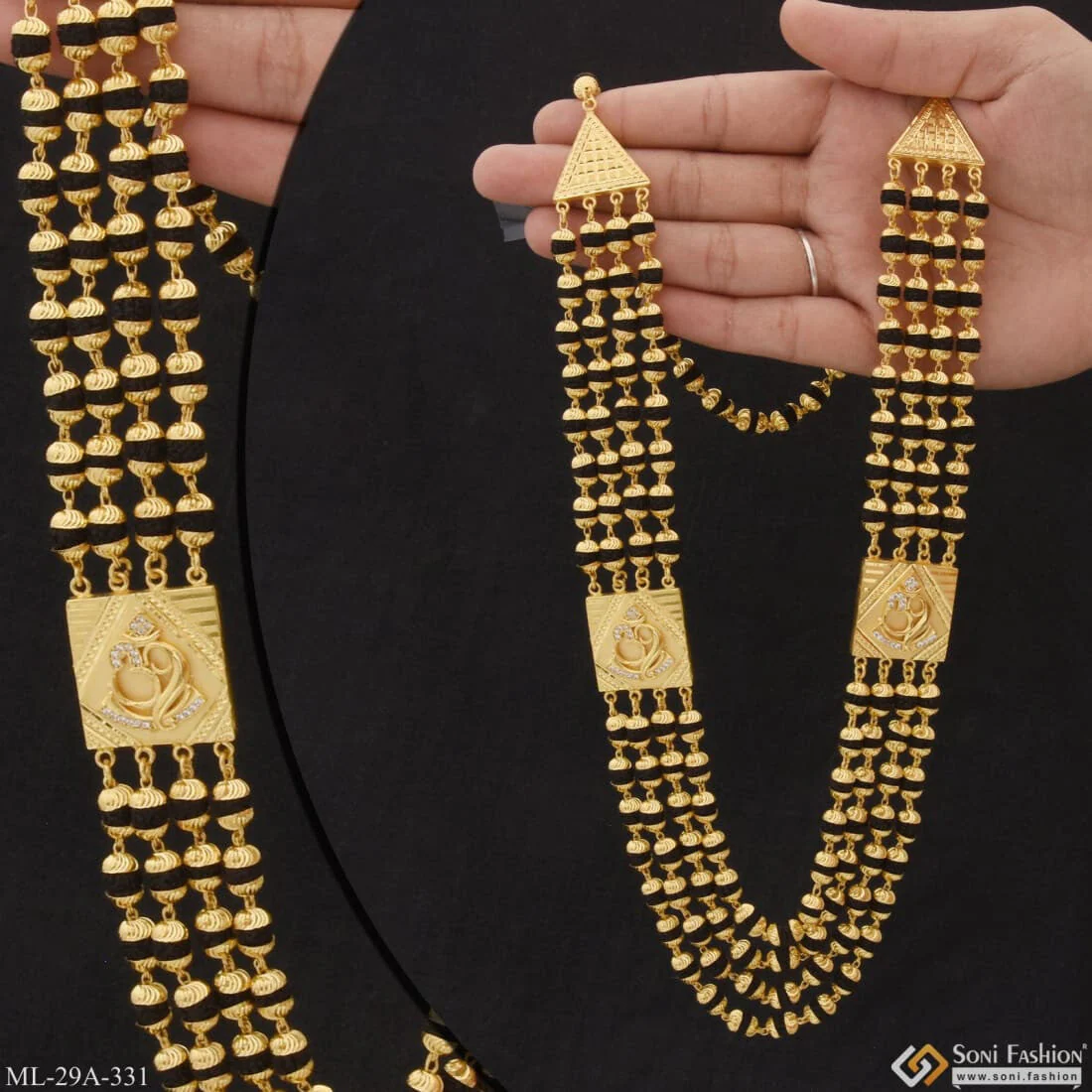4 Line With Diamond Popular Design Gold Plated Rudraksha Mala For Men - Style A331