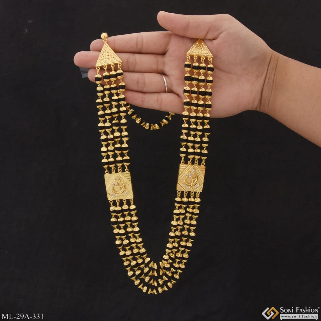 4 Line With Diamond Popular Design Gold Plated Rudraksha Mala For Men - Style A331 - Image 3