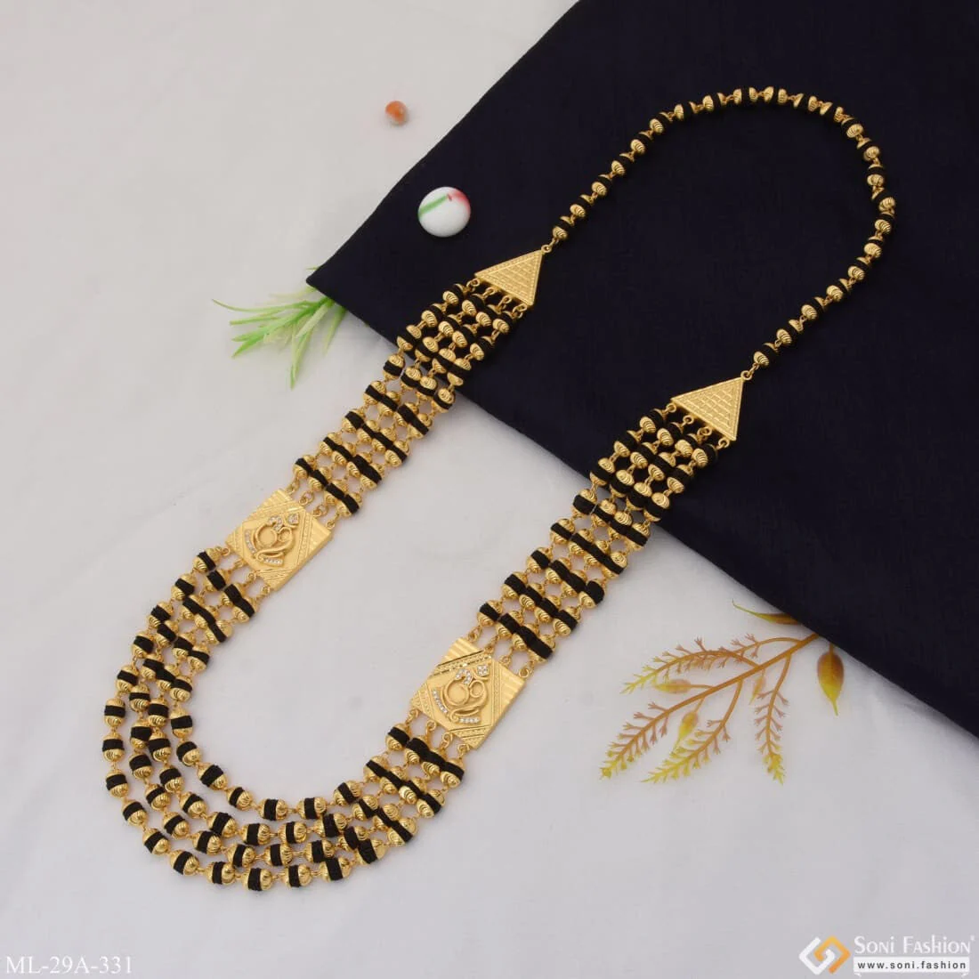 4 Line With Diamond Popular Design Gold Plated Rudraksha Mala For Men - Style A331 - Image 4