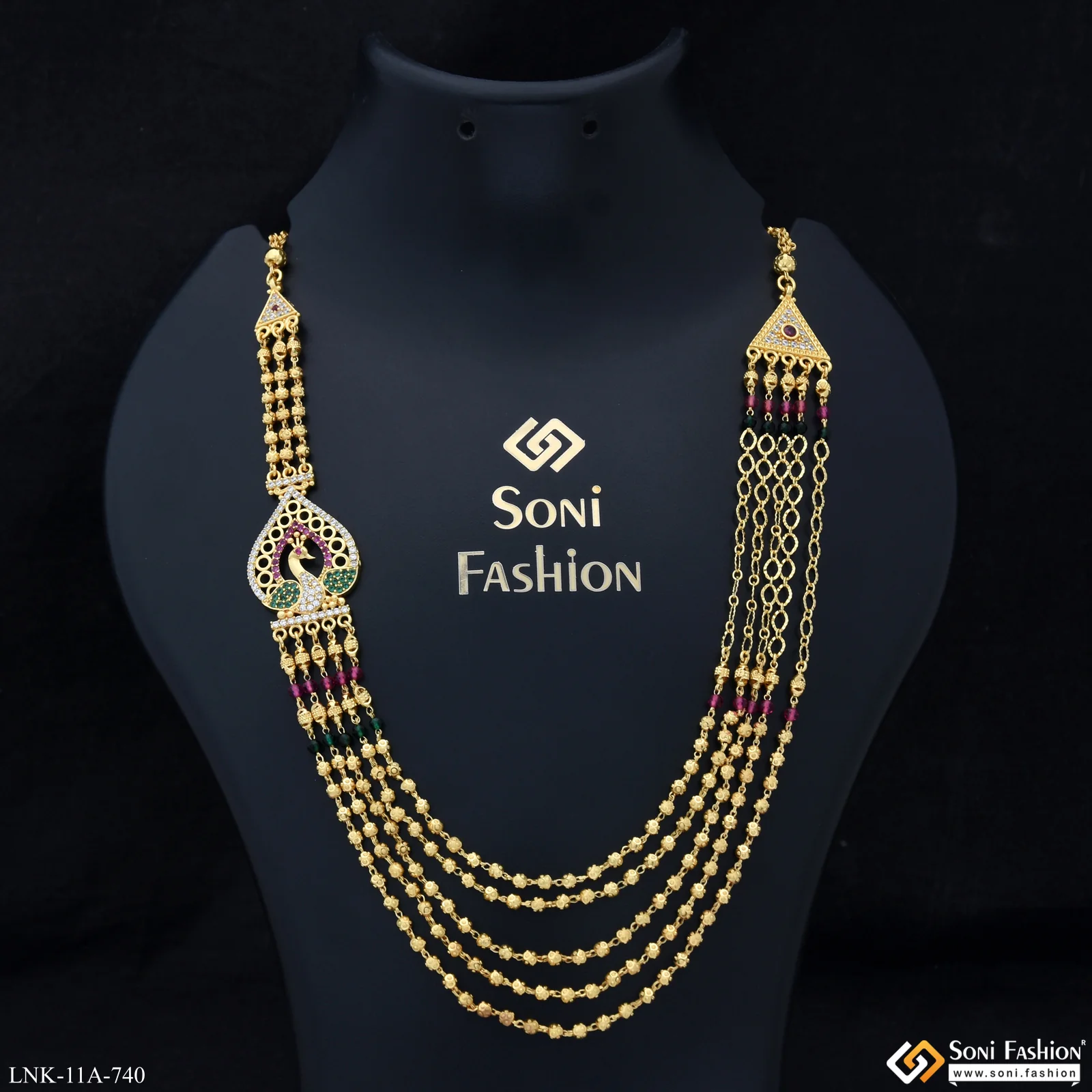 5 Line Designer Gold Plated Brass Beaded Mala for Women - Style A740
