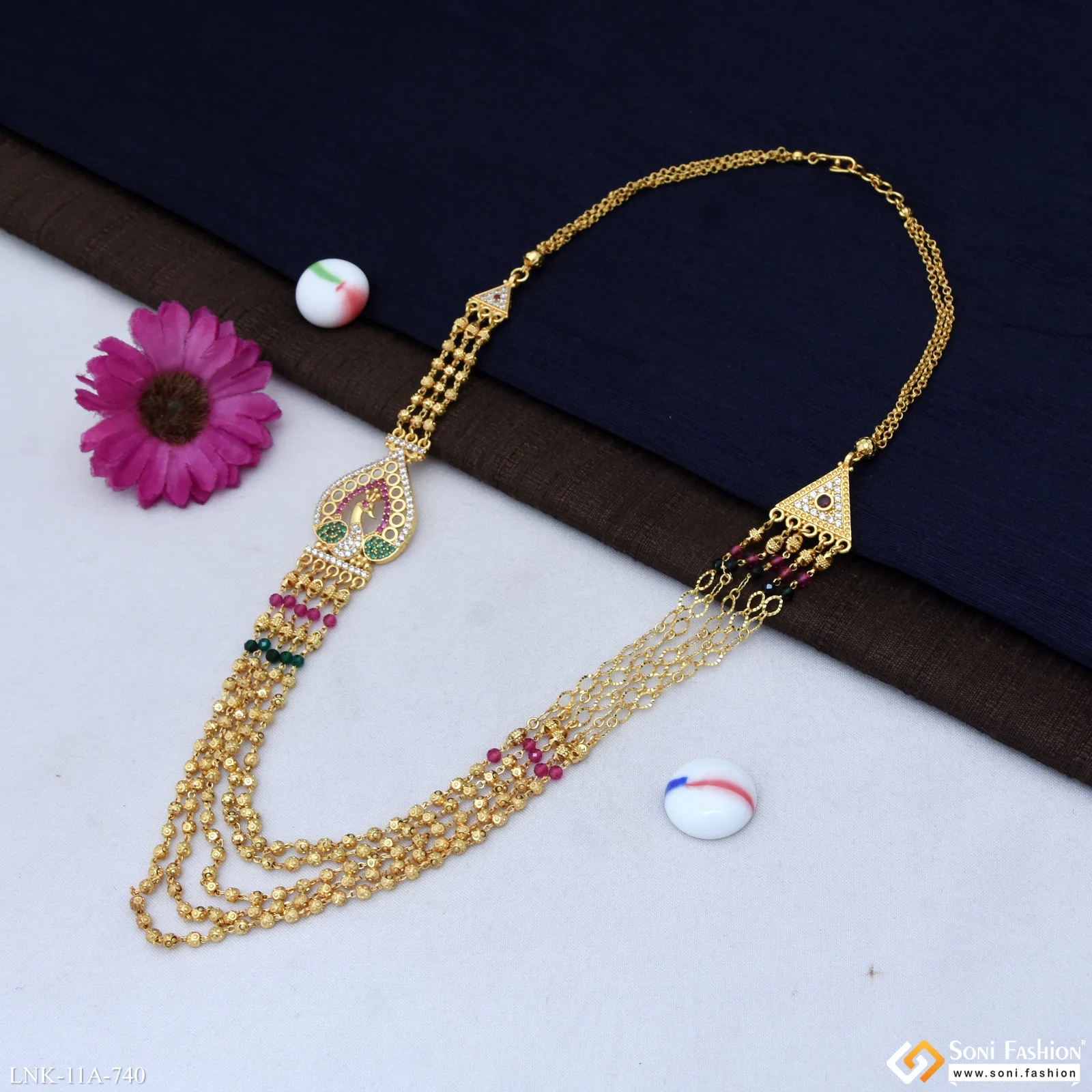 5 Line Designer Gold Plated Brass Beaded Mala for Women - Style A740 - Image 4