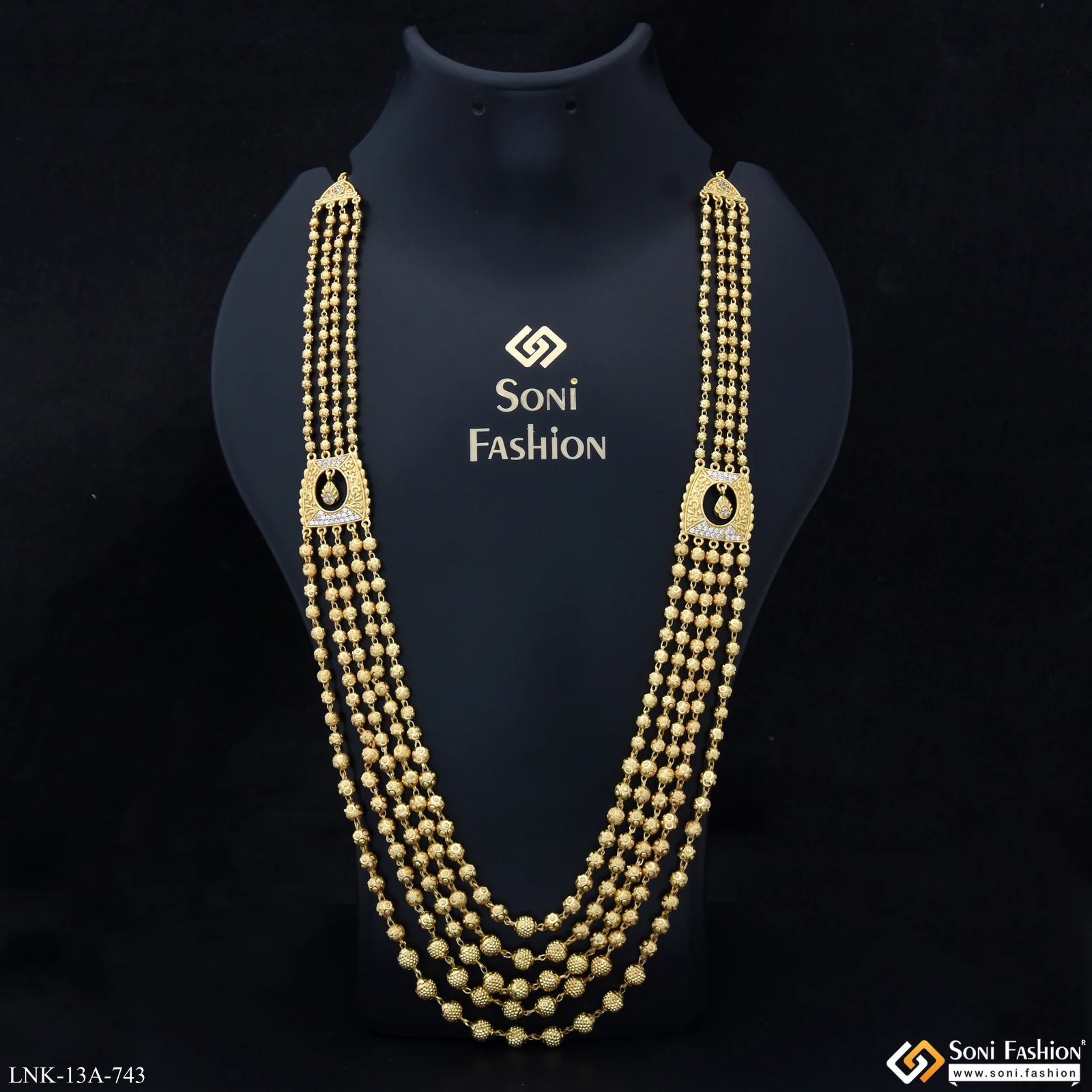 5 Line Gold Plated Brass Beaded Mala for Women - Style A743