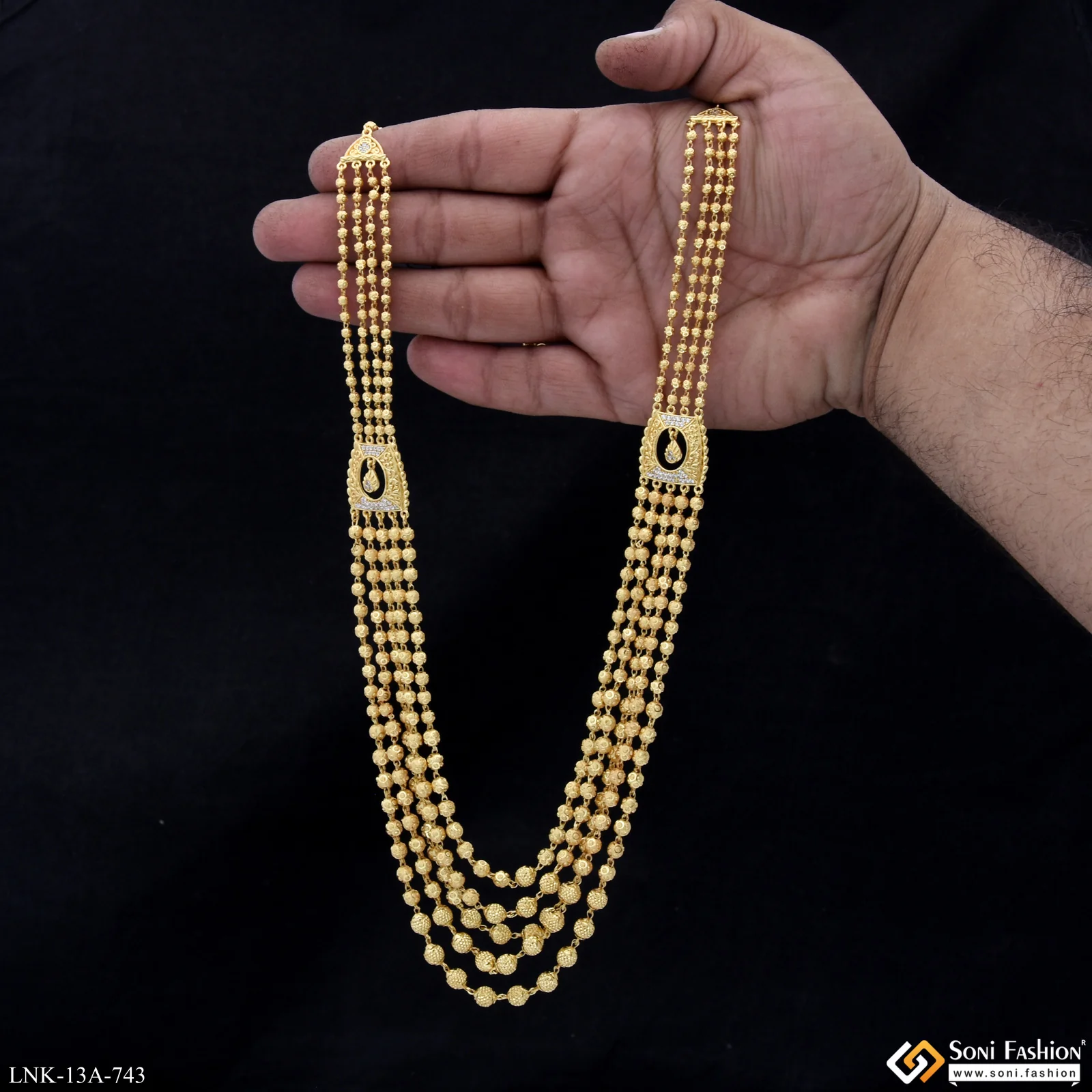 5 Line Gold Plated Brass Beaded Mala for Women - Style A743 - Image 2