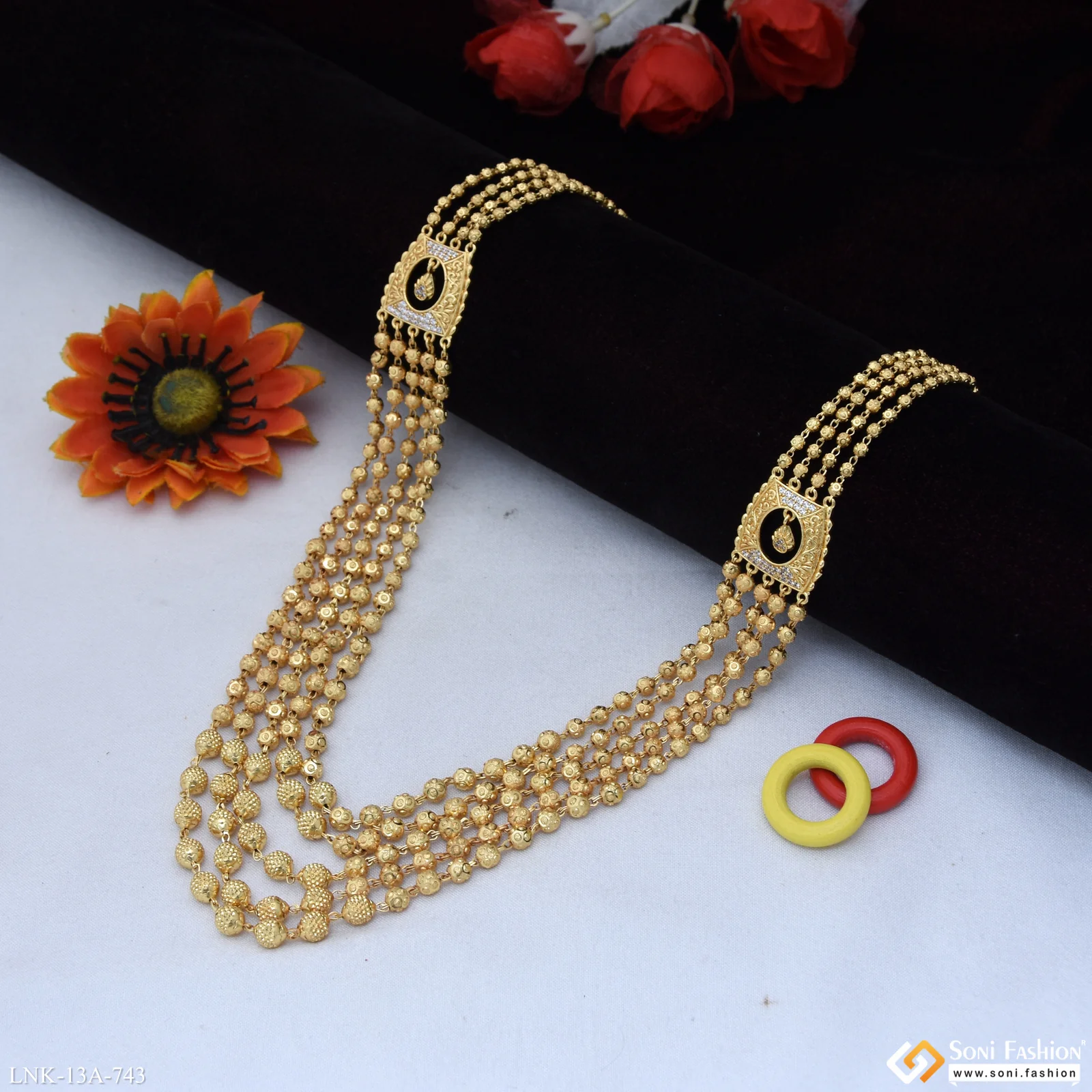 5 Line Gold Plated Brass Beaded Mala for Women - Style A743 - Image 3