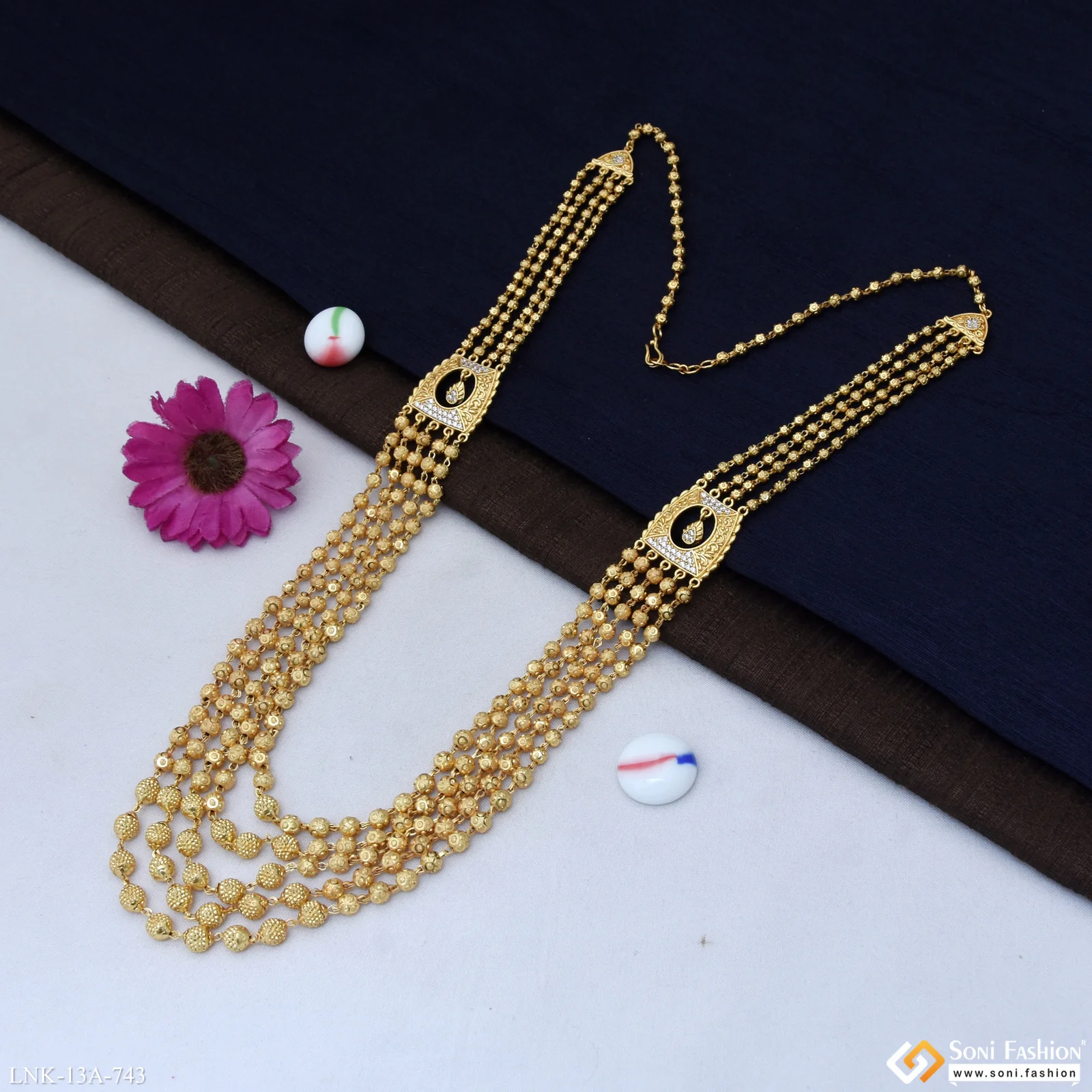 5 Line Gold Plated Brass Beaded Mala for Women - Style A743 - Image 4