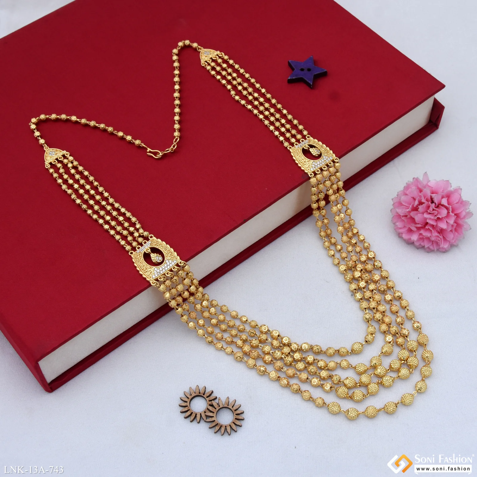 5 Line Gold Plated Brass Beaded Mala for Women - Style A743 - Image 5