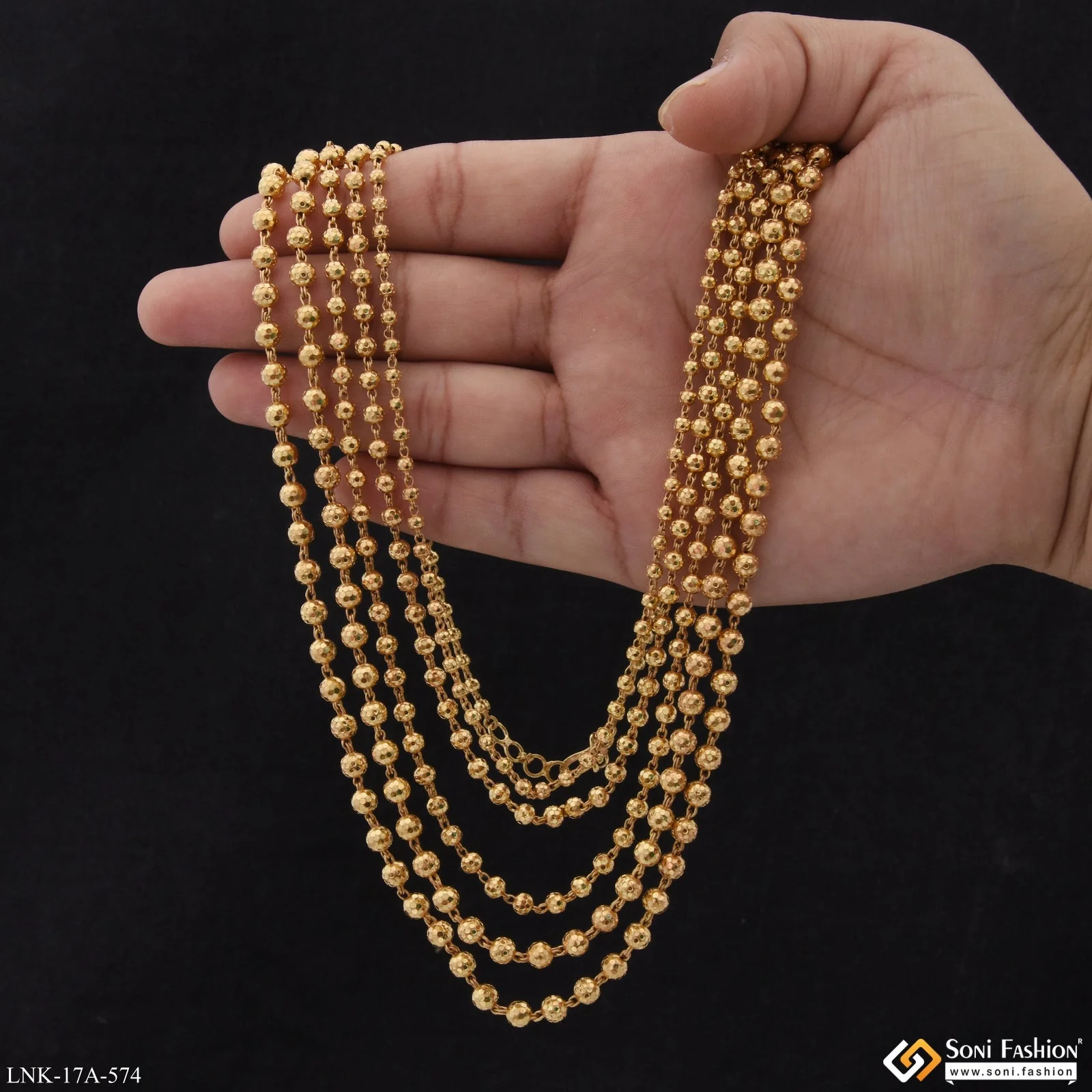 5 Line Gold Plated Brass Beaded Necklace for Women - Style A574 - Image 2