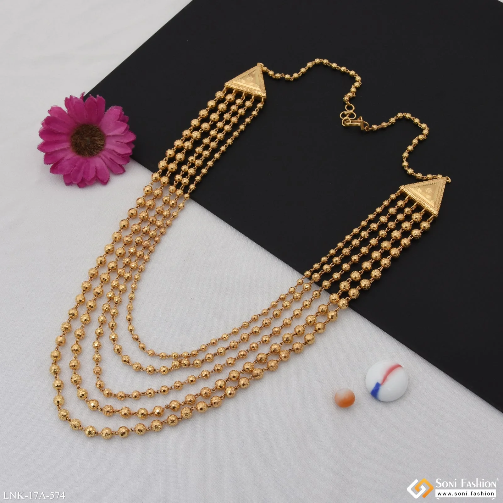 5 Line Gold Plated Brass Beaded Necklace for Women - Style A574 - Image 4