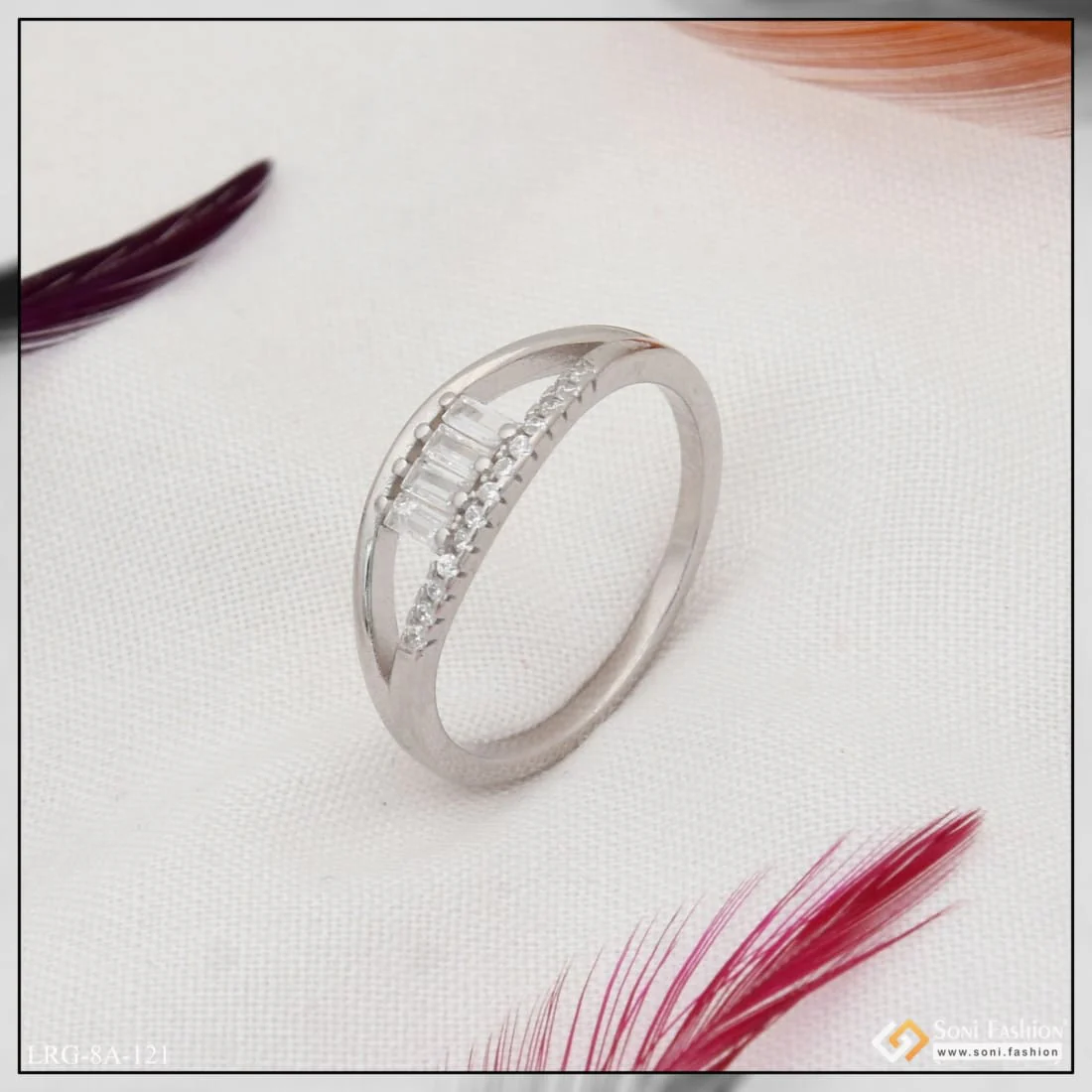 92.5 Sterling Silver with Diamond Decorative Design Ring for Ladies - Style LRG-121 - Image 3