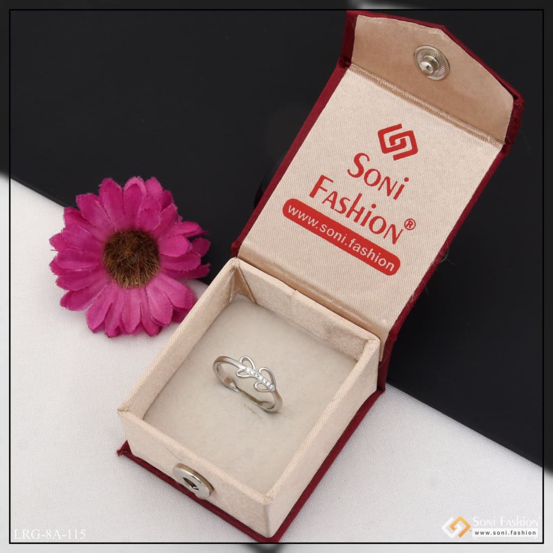 92.5 Sterling Silver with Diamond Finely Detailed Ring for Ladies - Style LRG-115 - Image 5