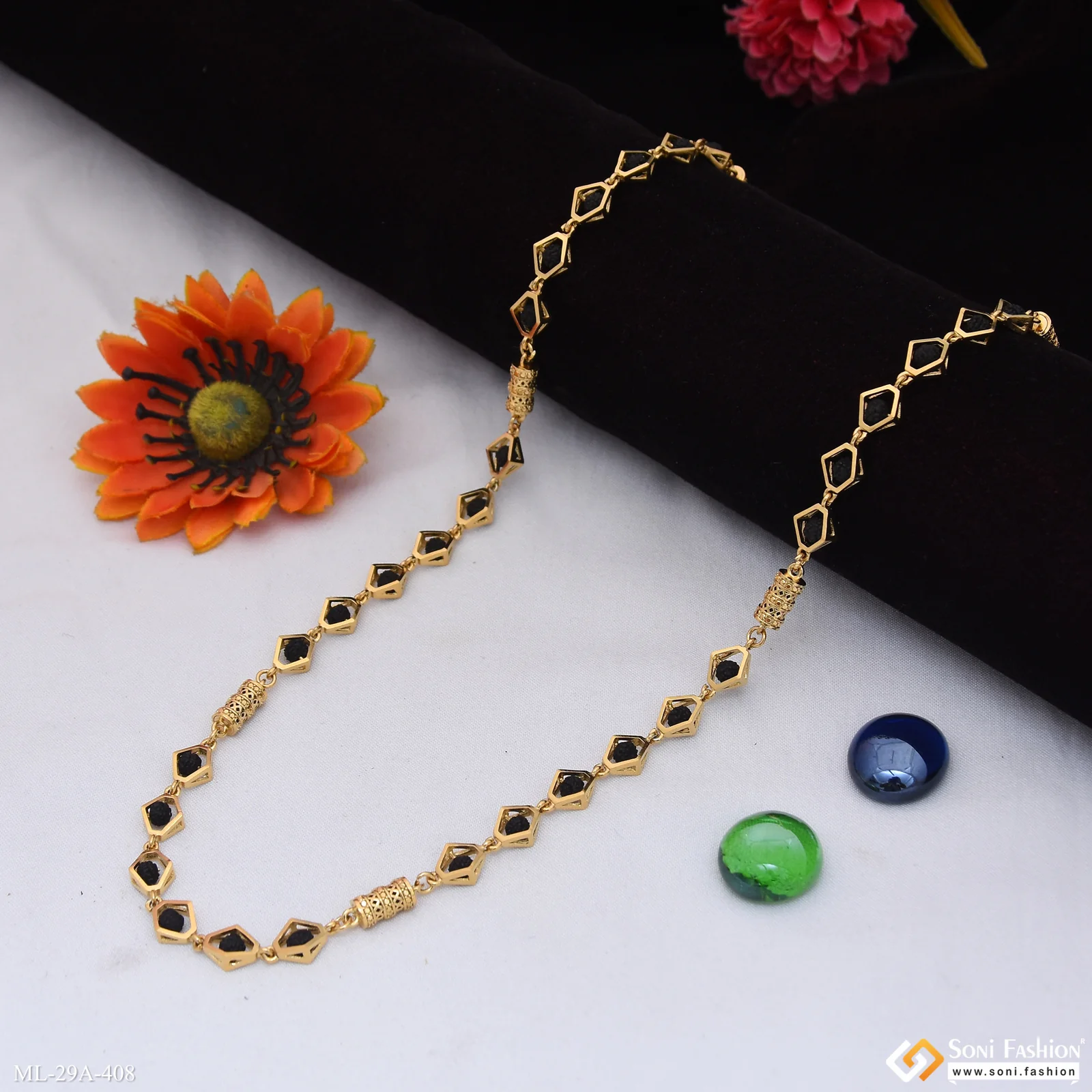 Amazing Design 18k Gold Plated Rudraksha Mala for Men - Style A408 - Image 3