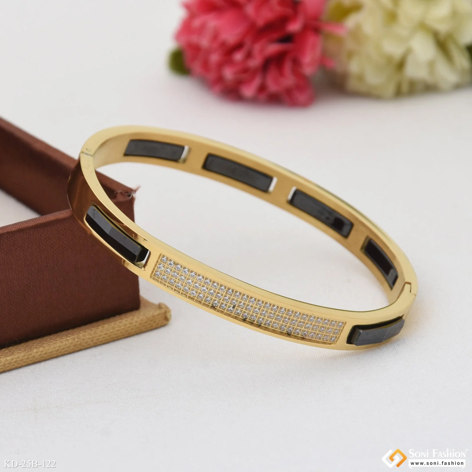 Amazing Design Black & Golden Color Ceramic & Steel Kada for Men - Style B122 - Image 3