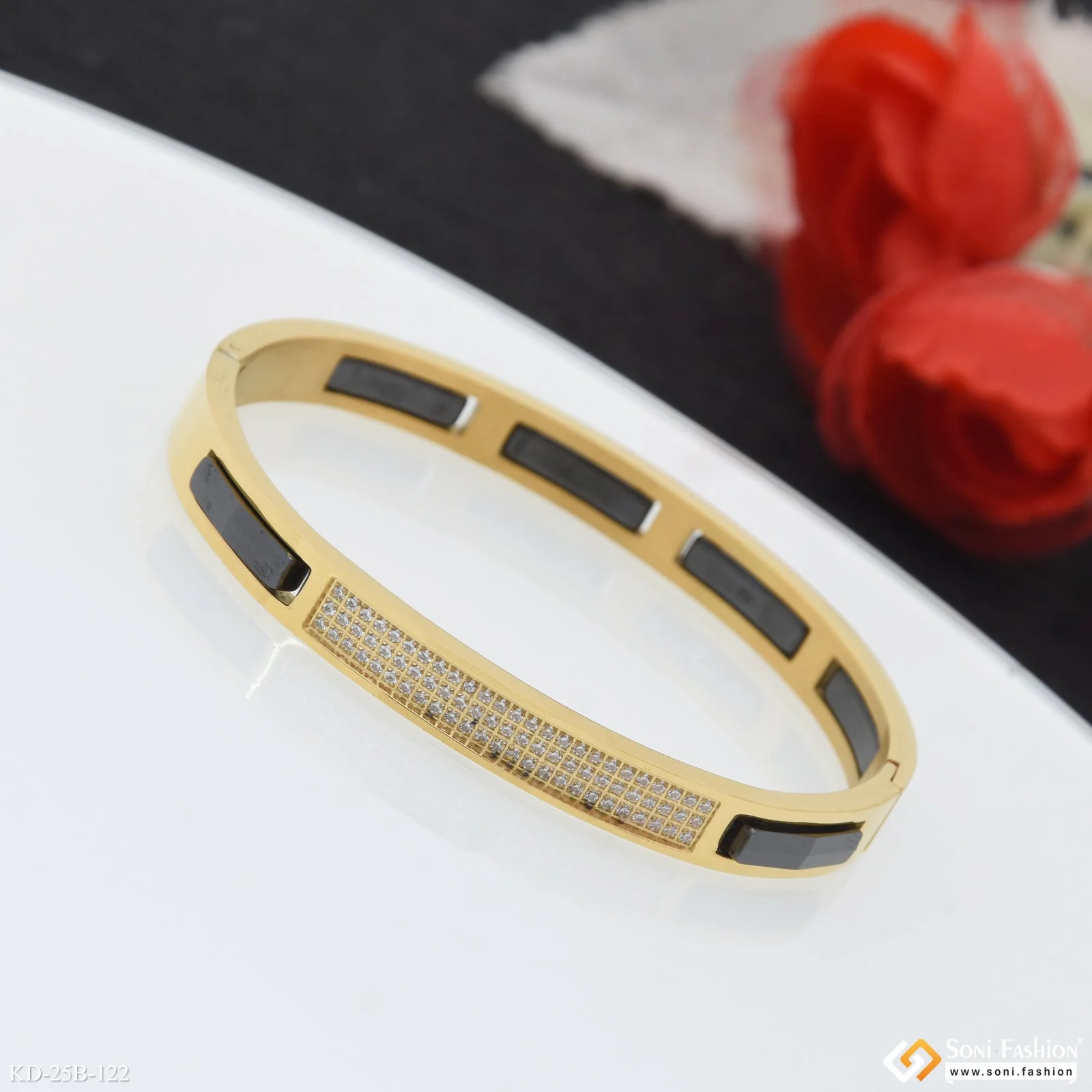 Amazing Design Black & Golden Color Ceramic & Steel Kada for Men - Style B122 - Image 5