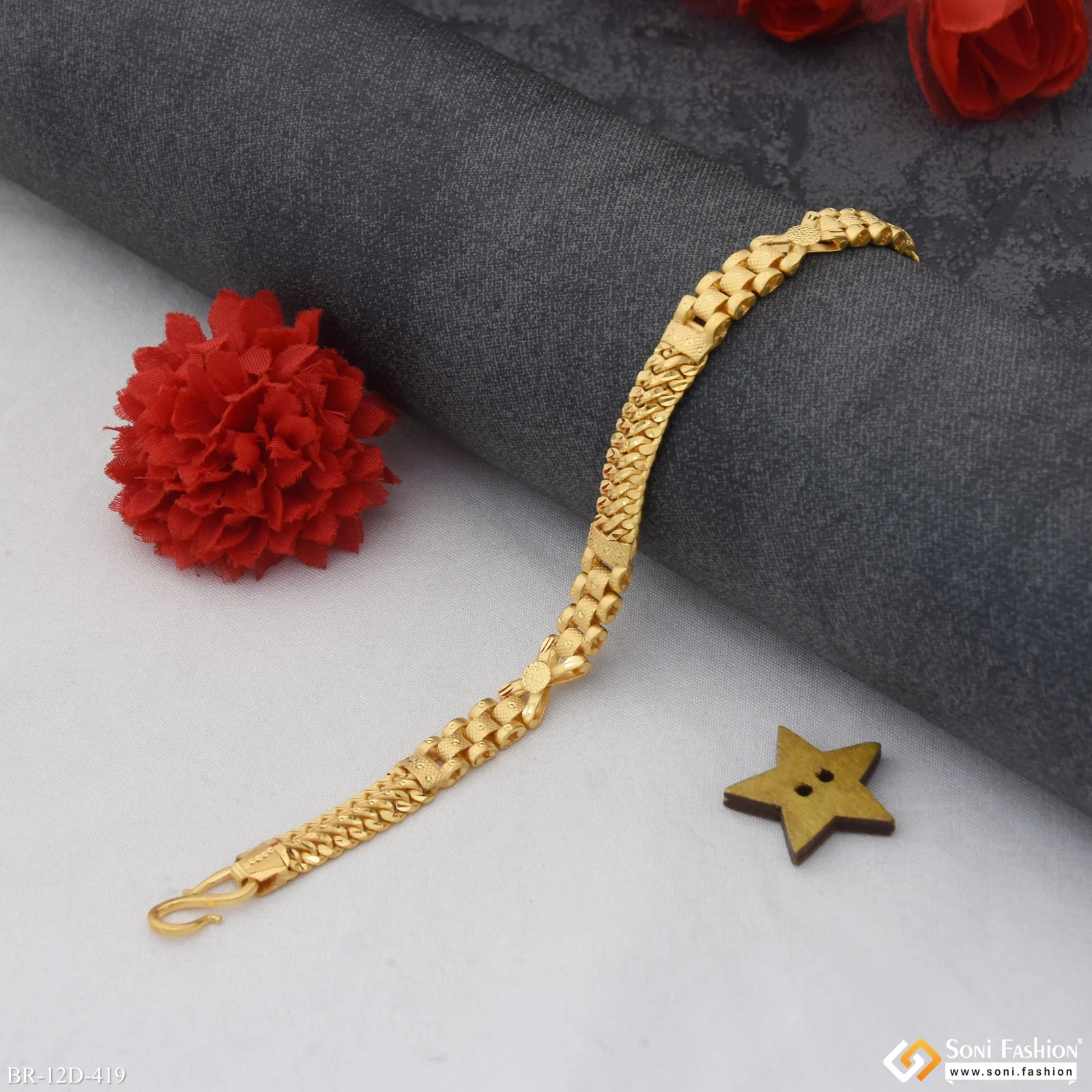 Amazing Design Gold Plated Box Bracelet for Men - Style D419 - Image 3