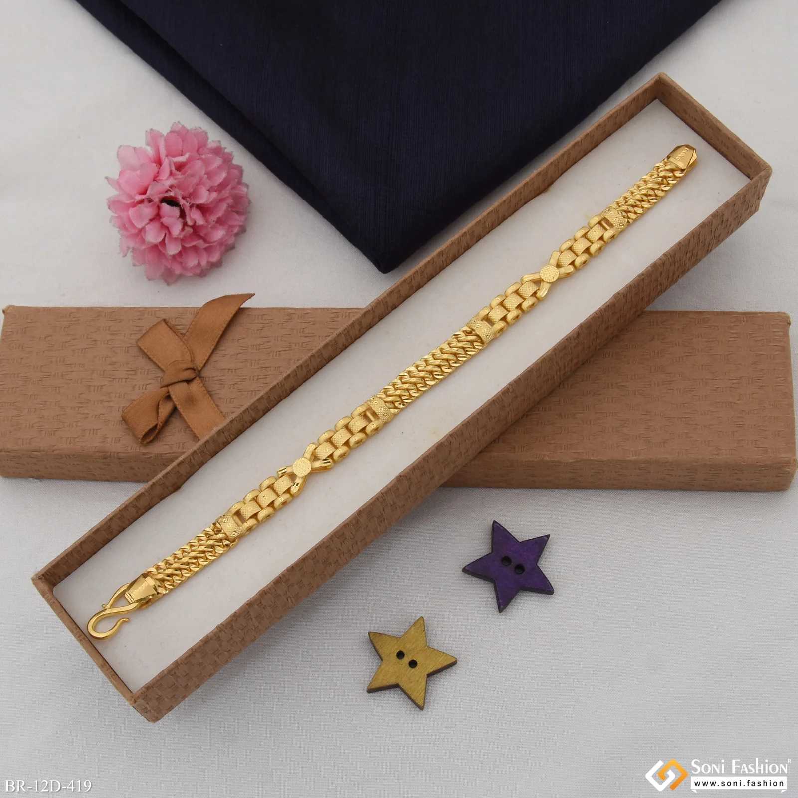 Amazing Design Gold Plated Box Bracelet for Men - Style D419 - Image 5