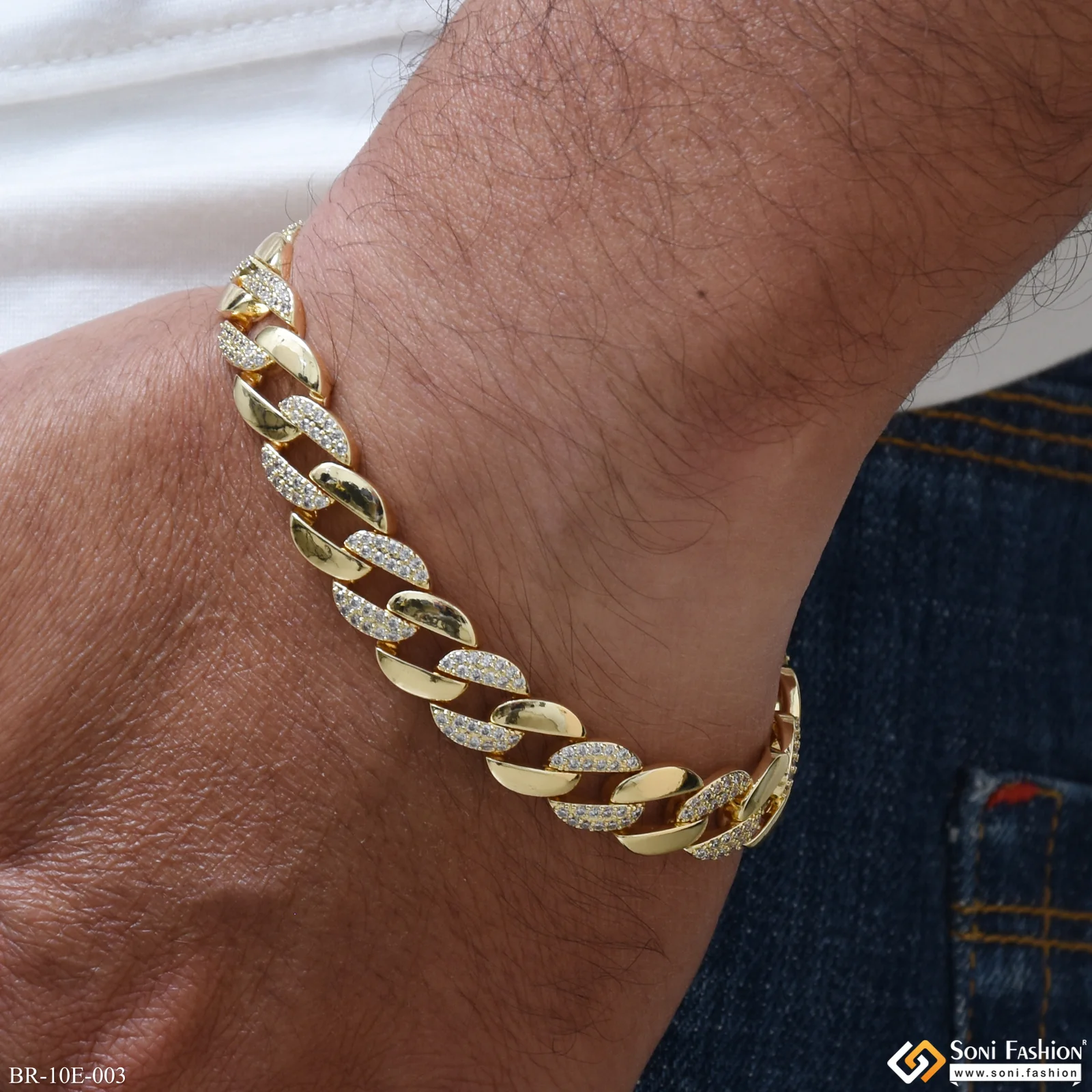 Amazing Design Gold Plated Link Bracelet for Men - Style E003