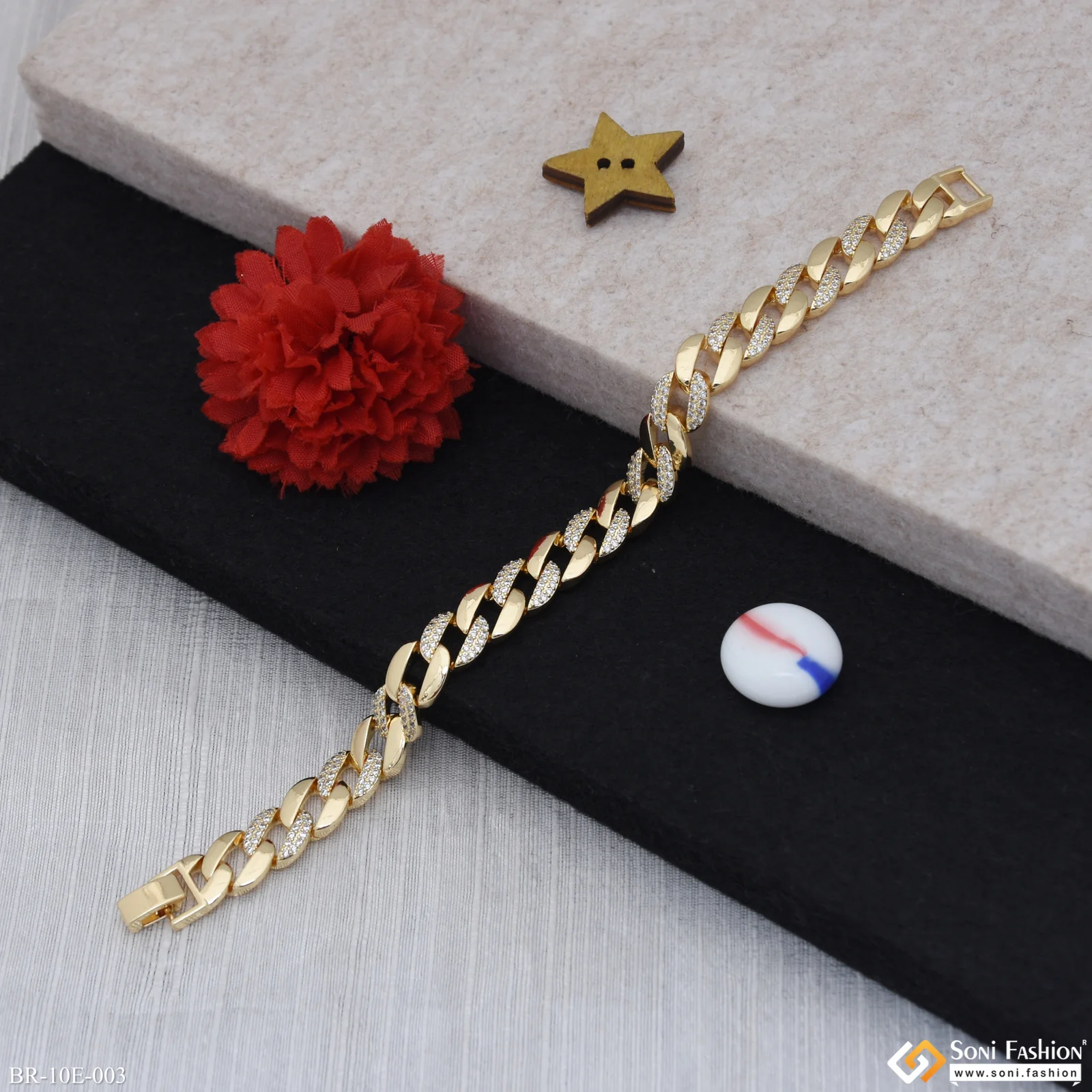 Amazing Design Gold Plated Link Bracelet for Men - Style E003 - Image 3