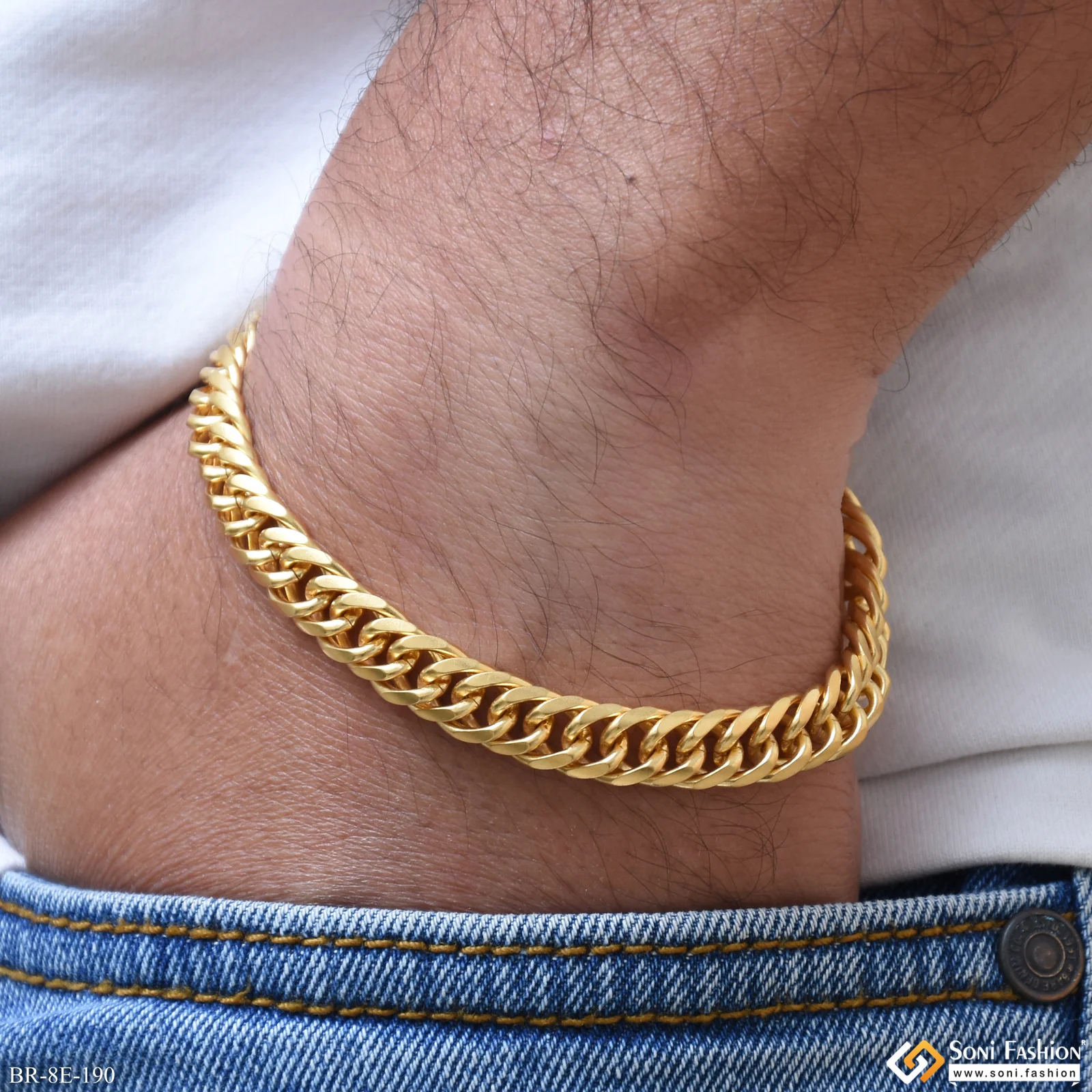 Amazing Design Gold Plated Link Bracelet for Men - Style E190