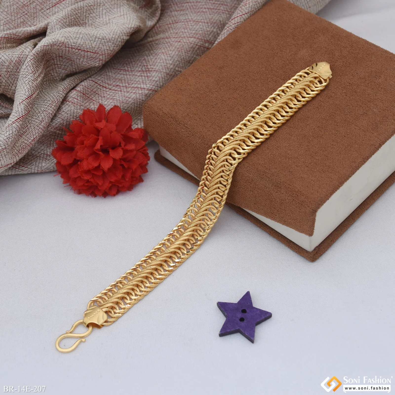 Amazing Design Gold Plated Link Bracelet for Men - Style E207 - Image 3