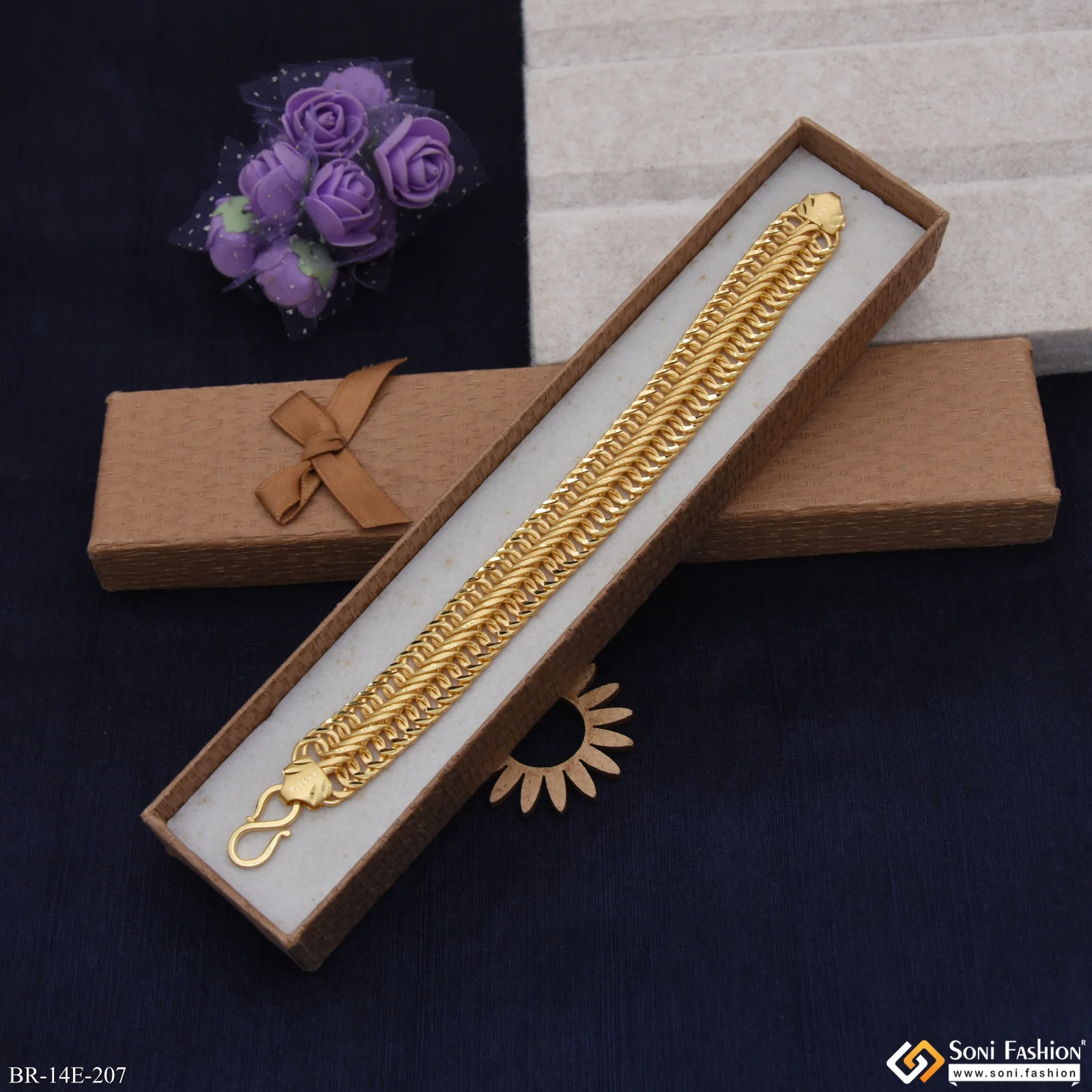 Amazing Design Gold Plated Link Bracelet for Men - Style E207 - Image 4