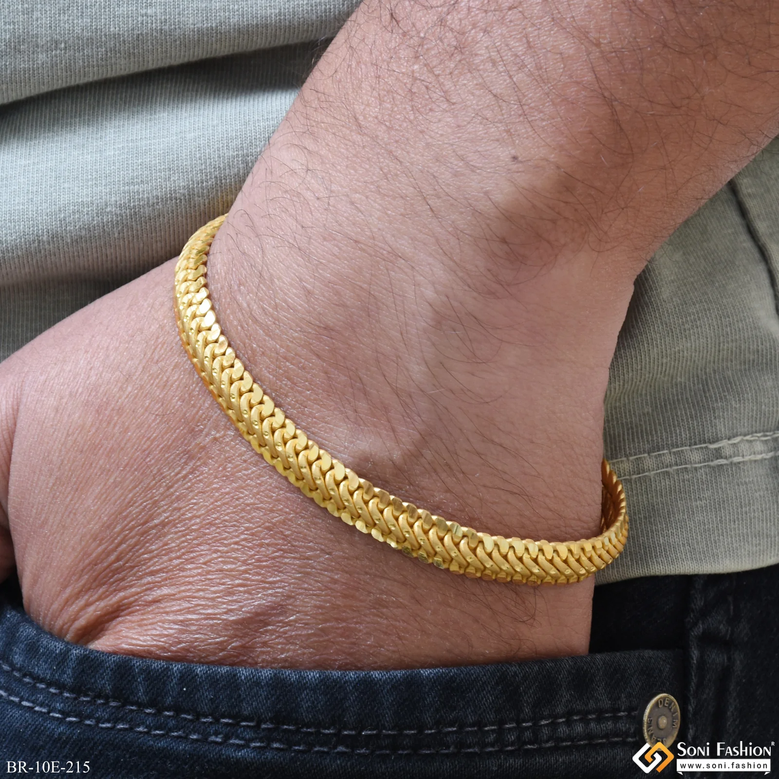 Amazing Design Gold Plated Link Bracelet for Men - Style E215 - Image 5