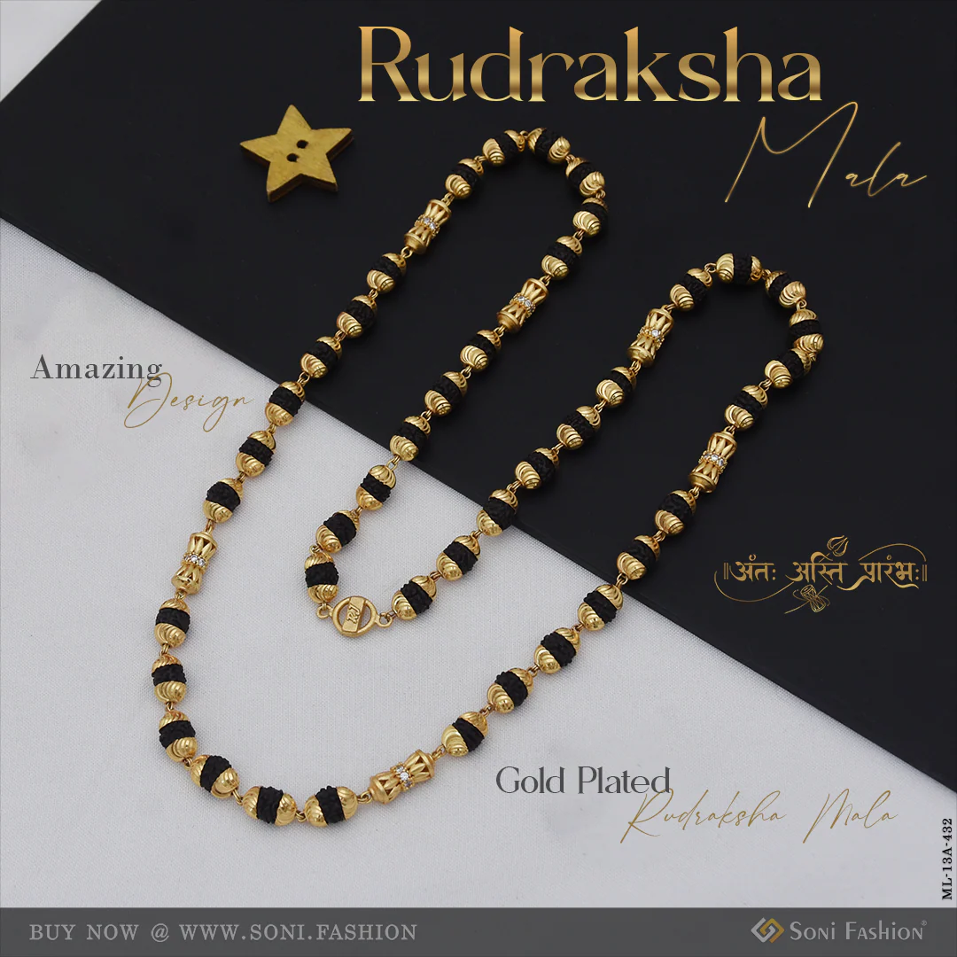 Amazing Design Gold Plated Rudraksha Mala for Men - Style A432
