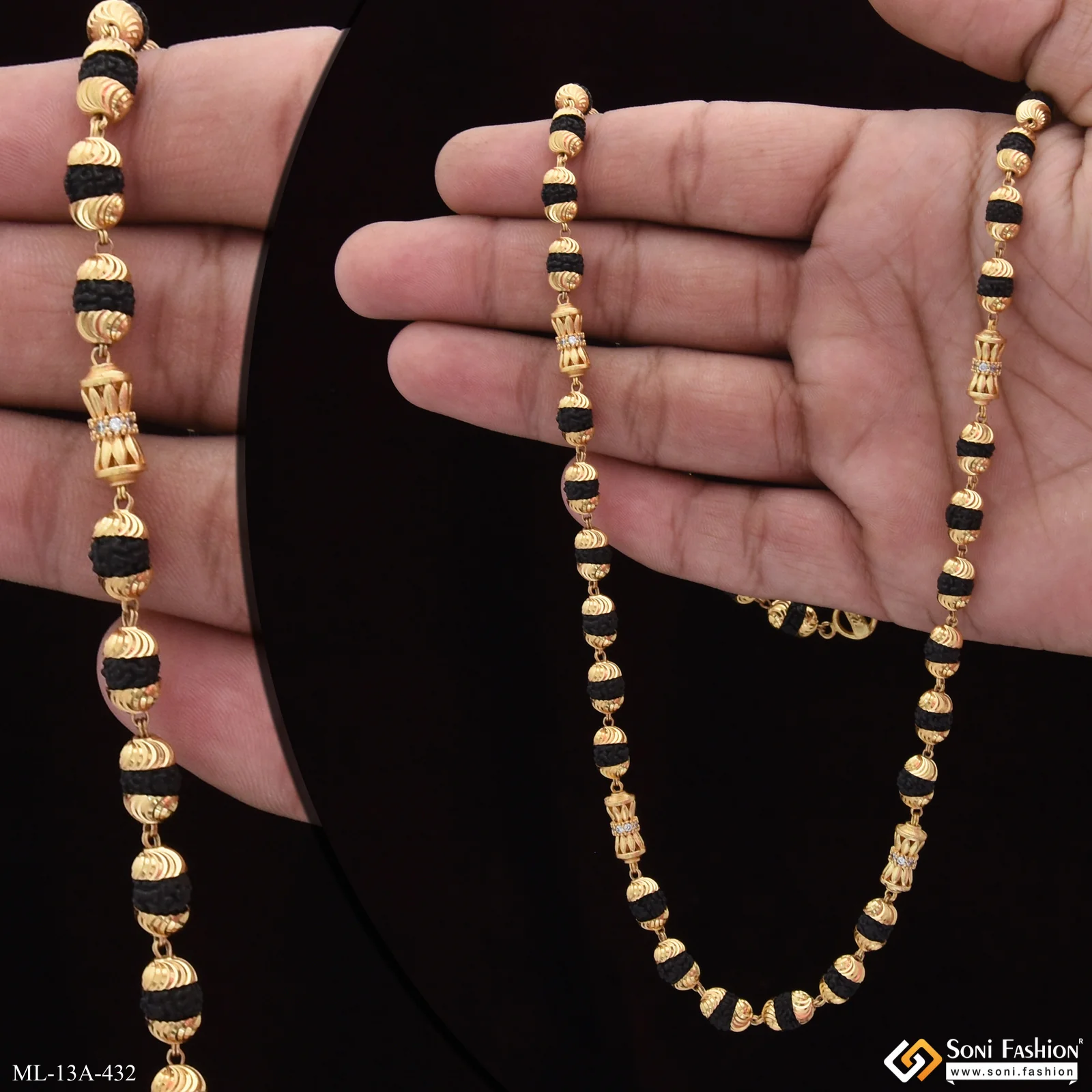 Amazing Design Gold Plated Rudraksha Mala for Men - Style A432 - Image 3