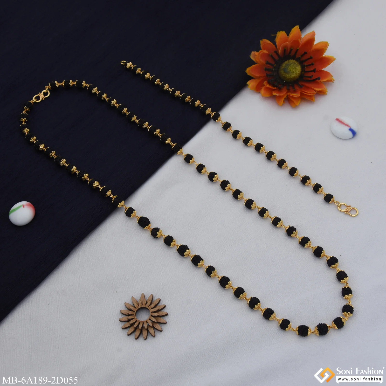Amazing Design Gold Plated Rudraksha Mala with Bracelet for Men (MB-A189-D055) - Image 3