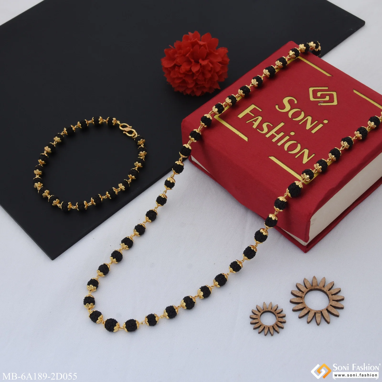 Amazing Design Gold Plated Rudraksha Mala with Bracelet for Men (MB-A189-D055) - Image 5