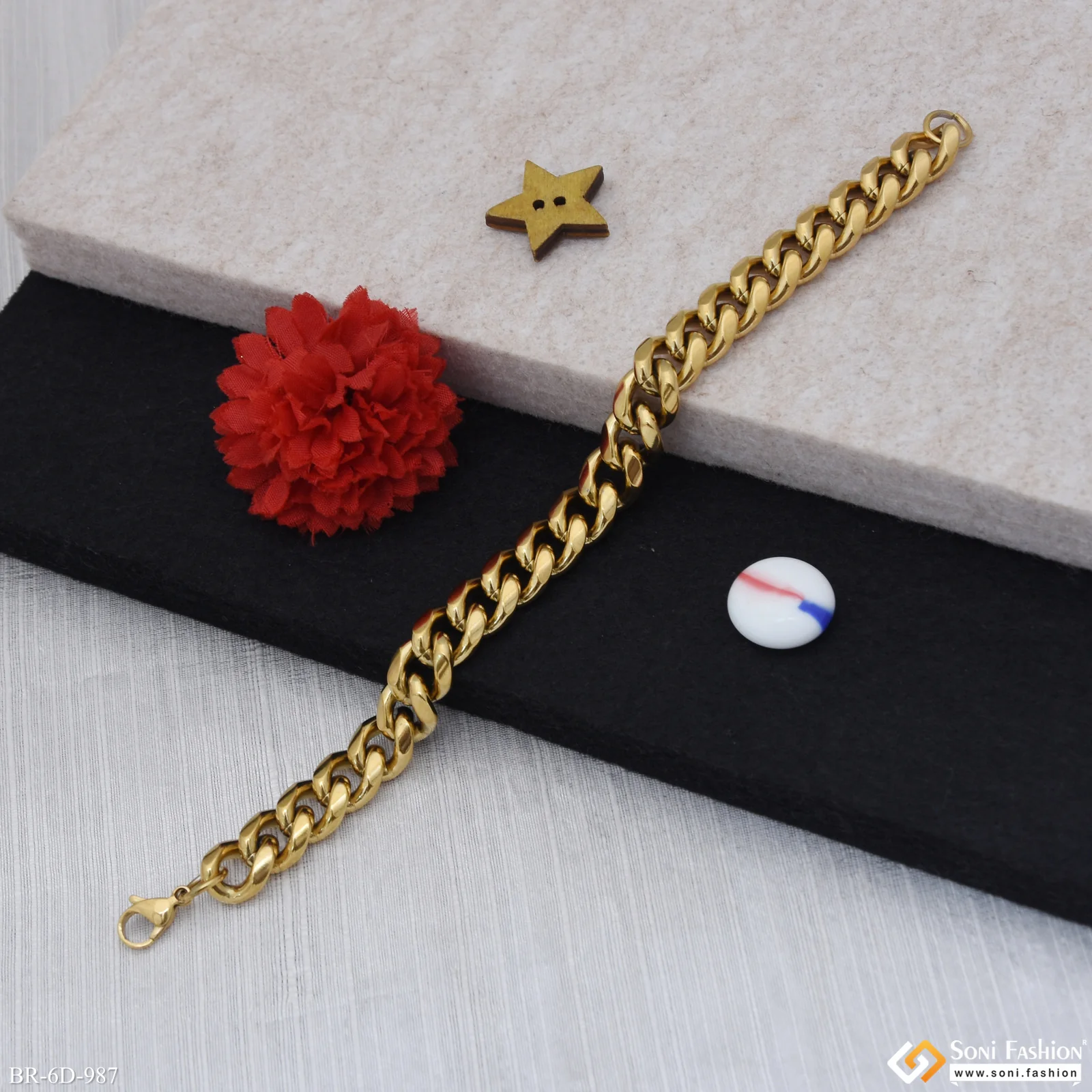 Amazing Design Golden Color Cuban Link Bracelet for Men - Style D987 - Image 3