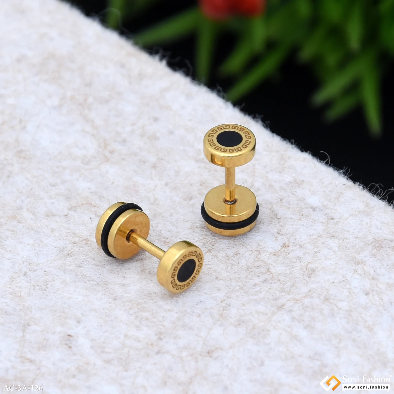 Amazing Design Golden Color Stud Earring for Men (2 Pc)- Style A126 - Image 4