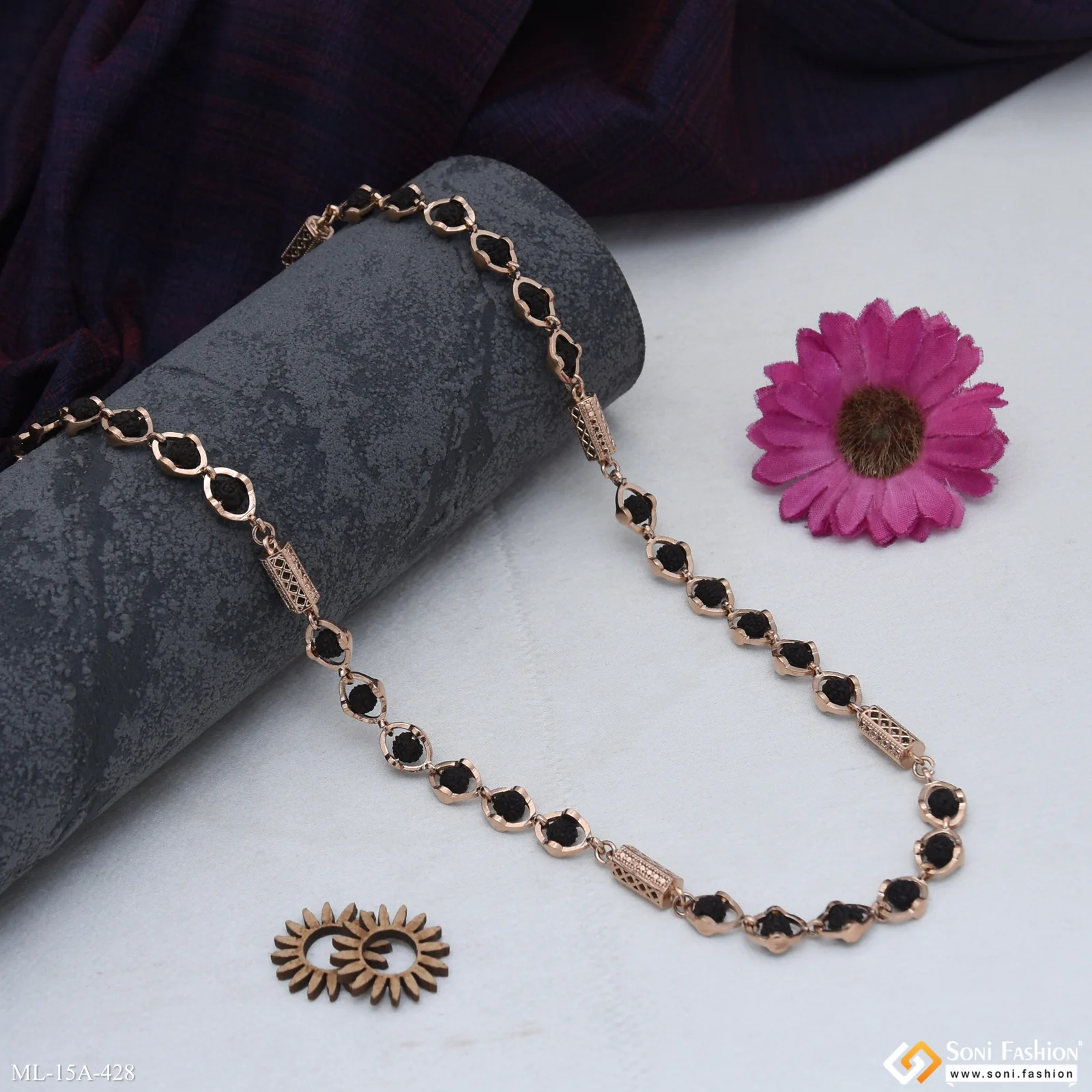 Amazing Design Rose Gold Color Rudraksha Mala for Men - Style A428 - Image 3