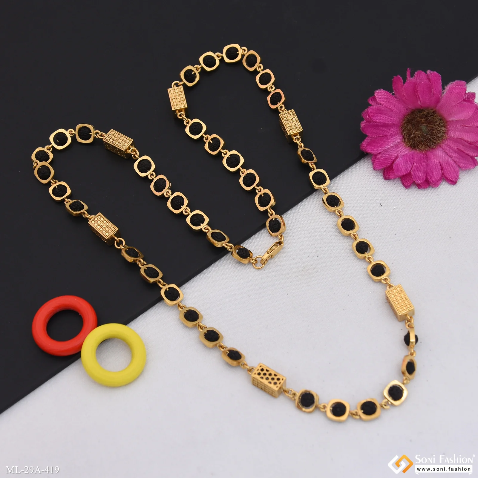 Antique Design 18k Gold Plated Rudraksha Mala for Men - Style A419 - Image 5