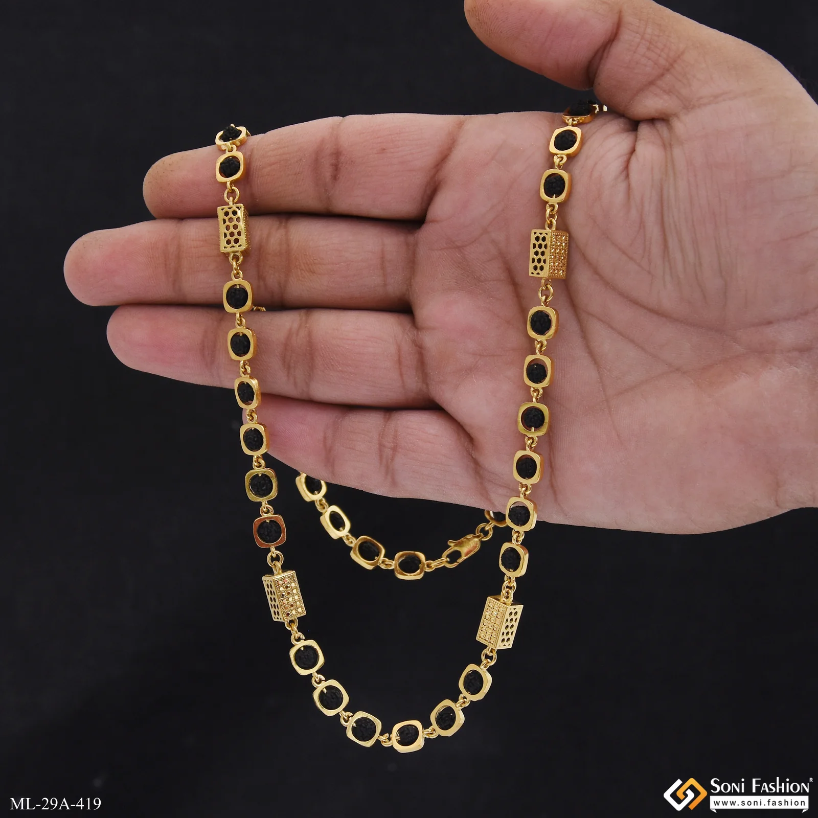 Antique Design 18k Gold Plated Rudraksha Mala for Men - Style A419 - Image 6