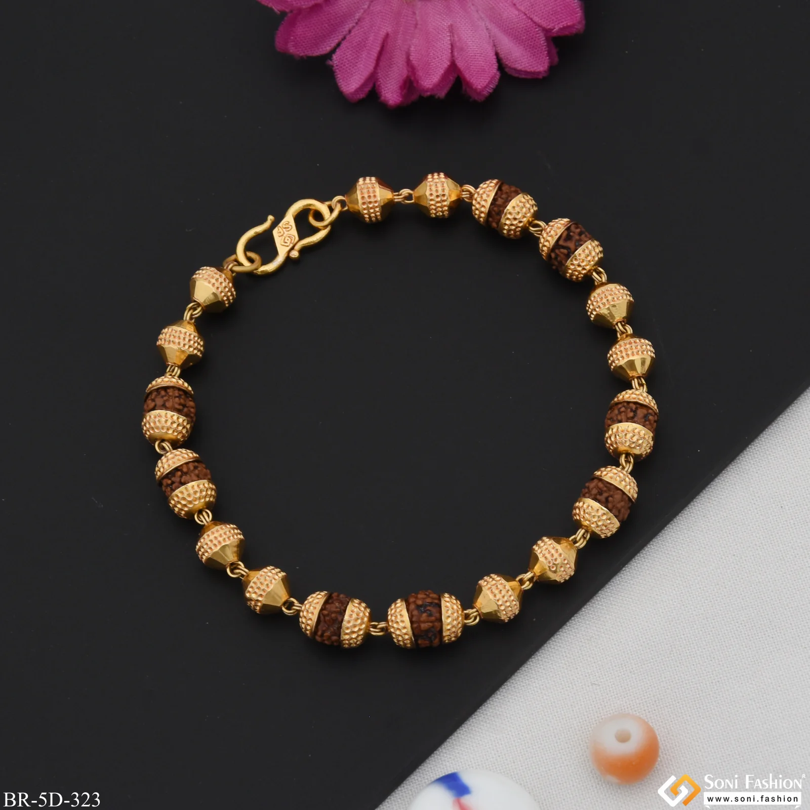 Antique Design Gold Plated Rudraksha Bracelet for Men - Style D323 - Image 3