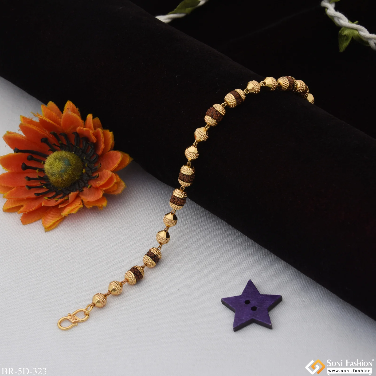 Antique Design Gold Plated Rudraksha Bracelet for Men - Style D323 - Image 4