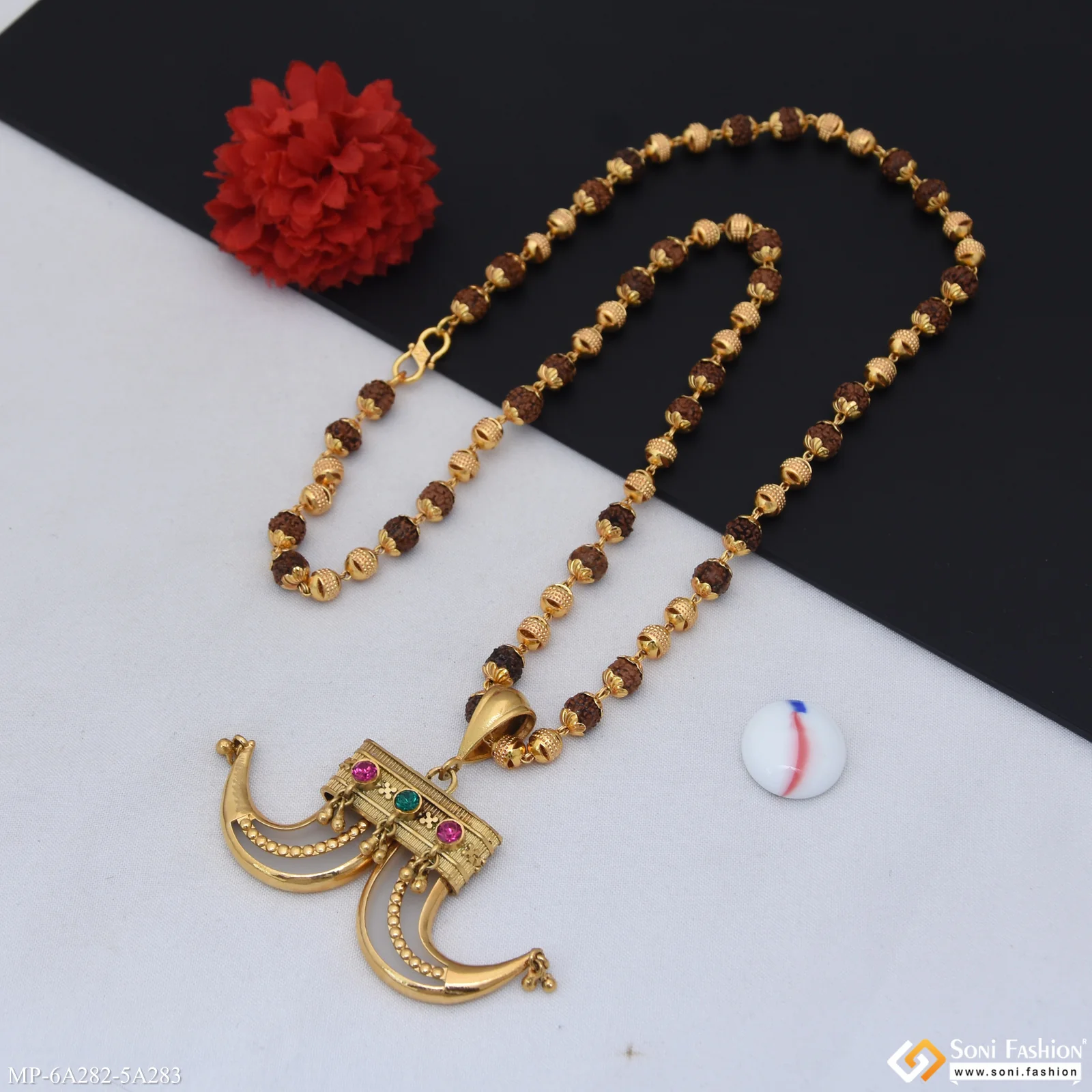 Artificial Dual Nail Pendant with Rudraksha Mala for Men (MP-A282-A283) - Image 4