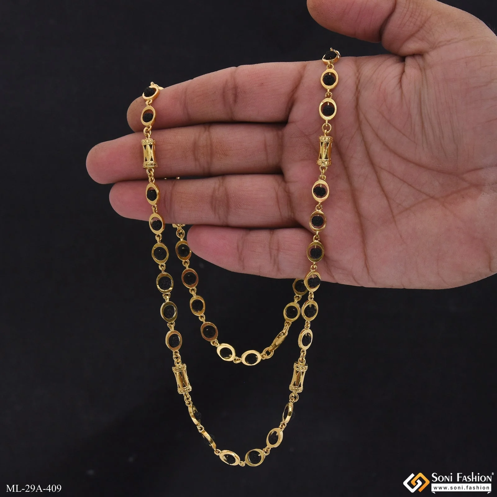 Artisanal Design 18k Gold Plated Rudraksha Mala for Men - Style A409 - Image 3