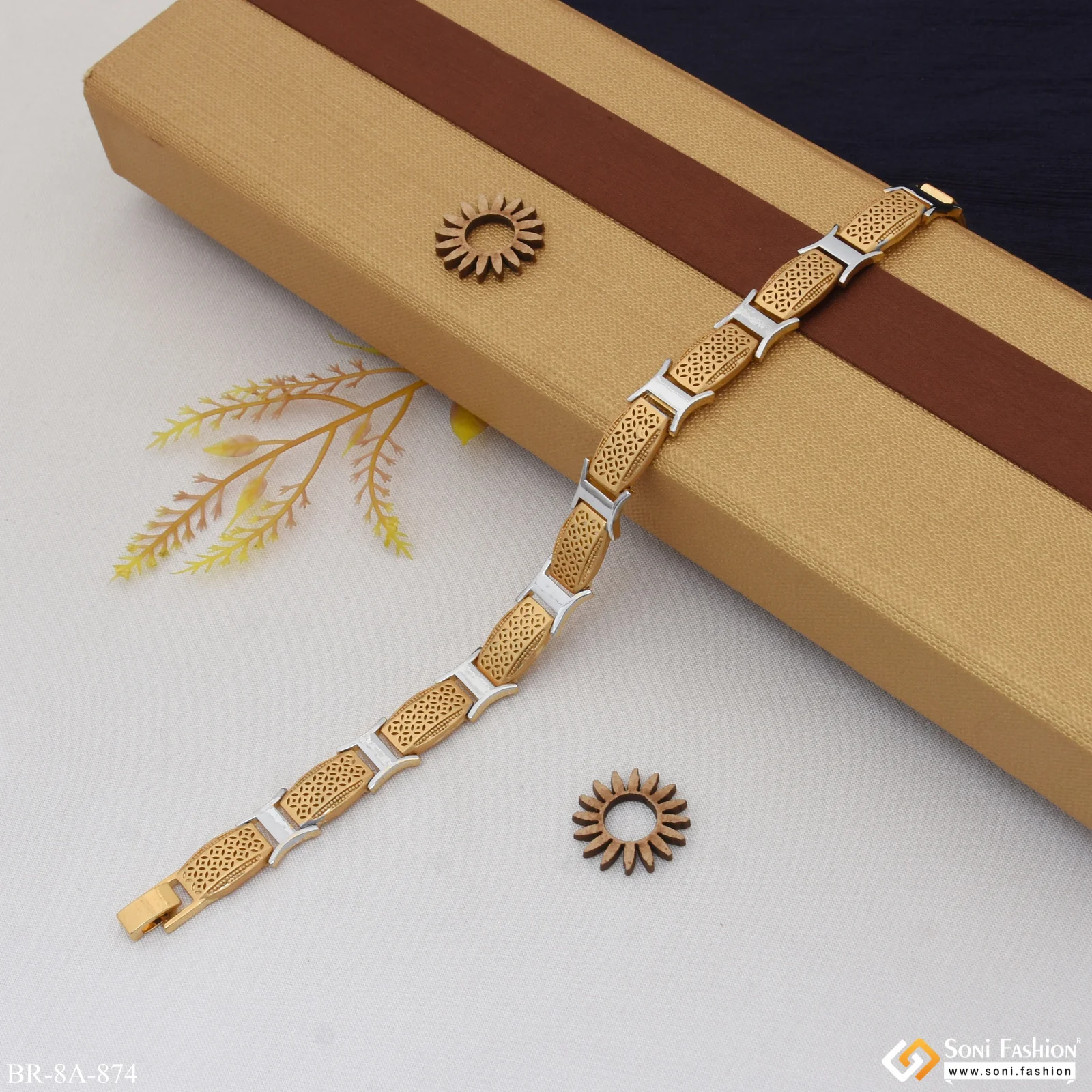 Delight Gold and Rhodium Plated Bracelet for Men - Style A874 - Image 3