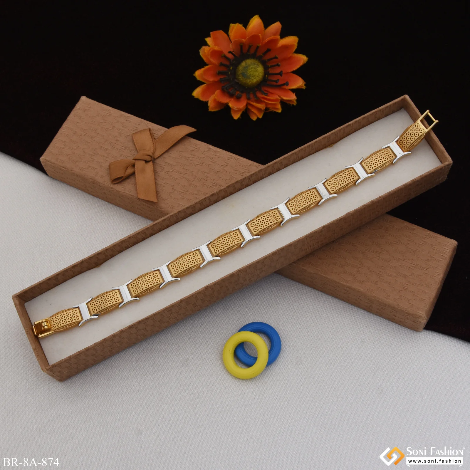 Delight Gold and Rhodium Plated Bracelet for Men - Style A874 - Image 4