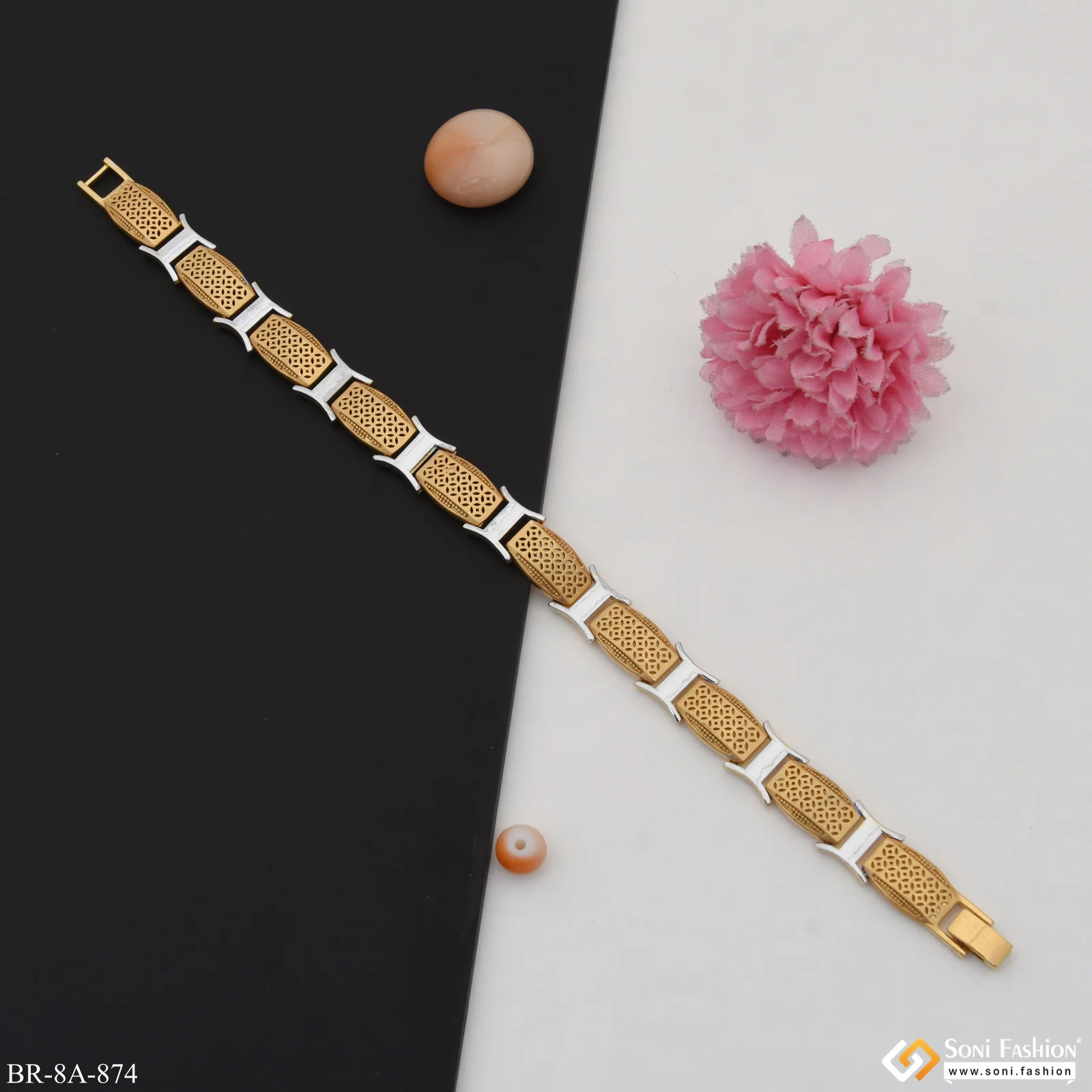 Delight Gold and Rhodium Plated Bracelet for Men - Style A874 - Image 5