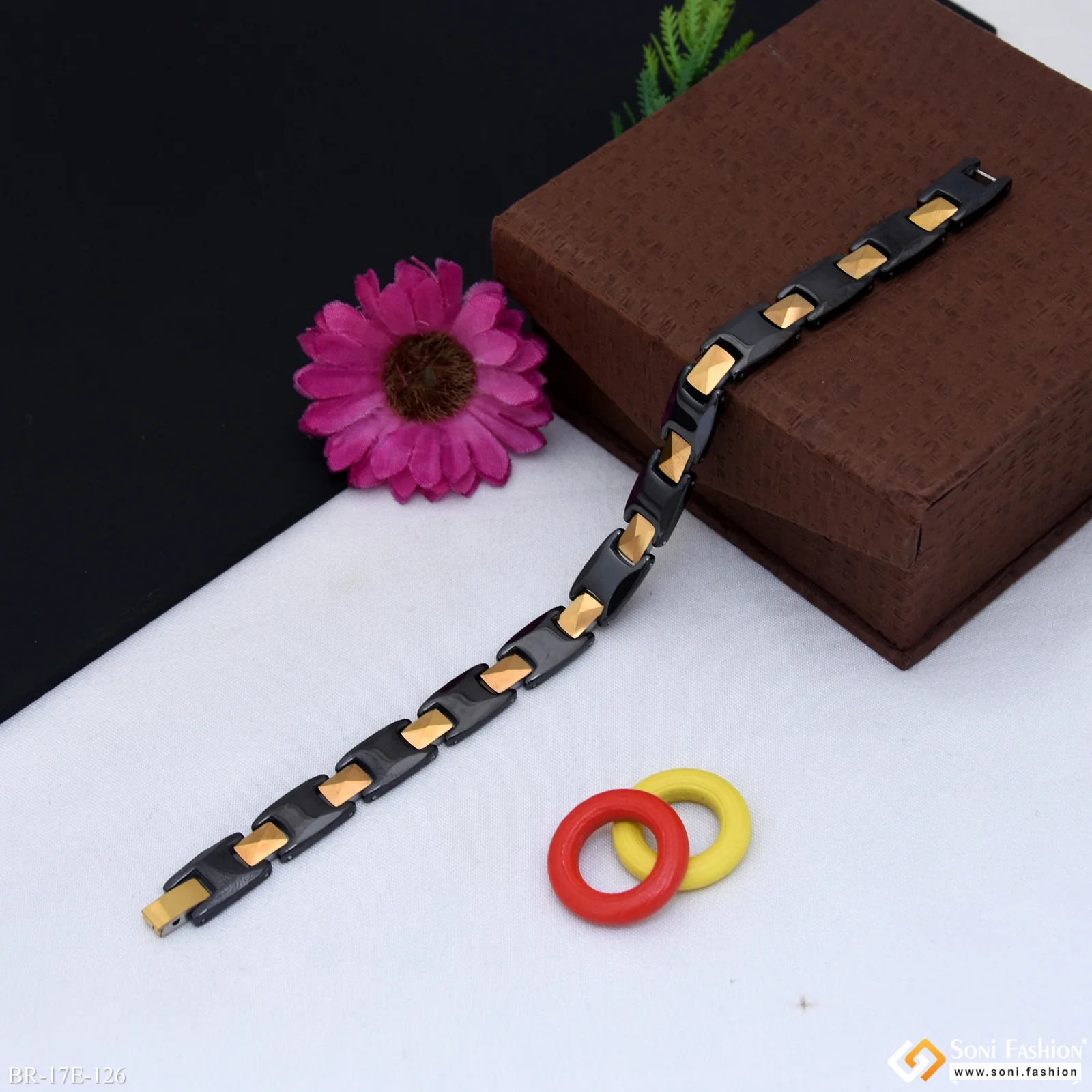Artisanal Design Black & Golden Color Ceramic Bracelet for Men - Style E126 - Image 5