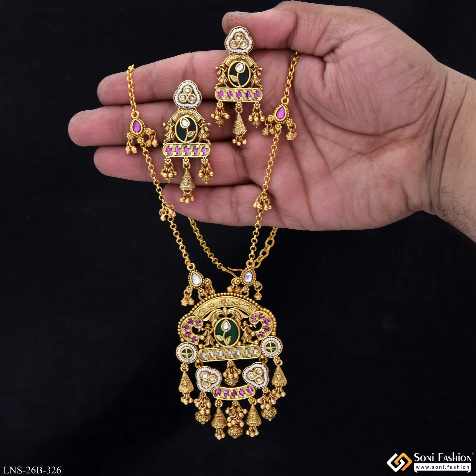 Artisanal Design Gold Plated Antique Necklace Set for Women - Style B326 - Image 2